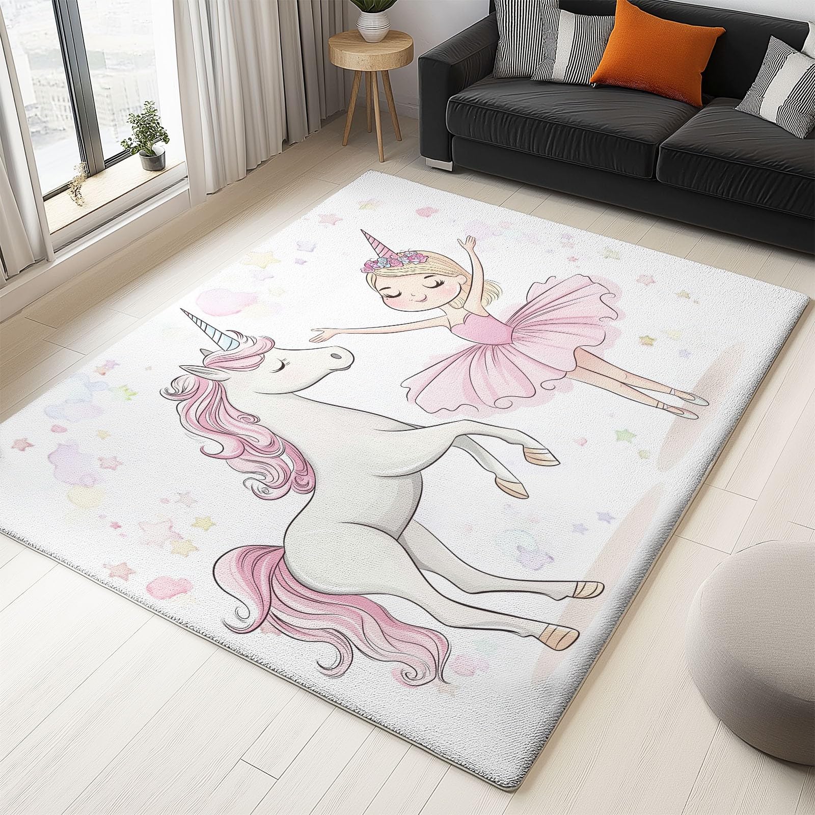 Générique Tapis pour Chambre 140x200 cm, Tapis Antidérapant Fille Dessin Animé Licorne Rose, Poils Courts Doux Lavable en Machine Blanc Tapis Décoration pour Salon, Cuisine, Entrée, Salle à Manger