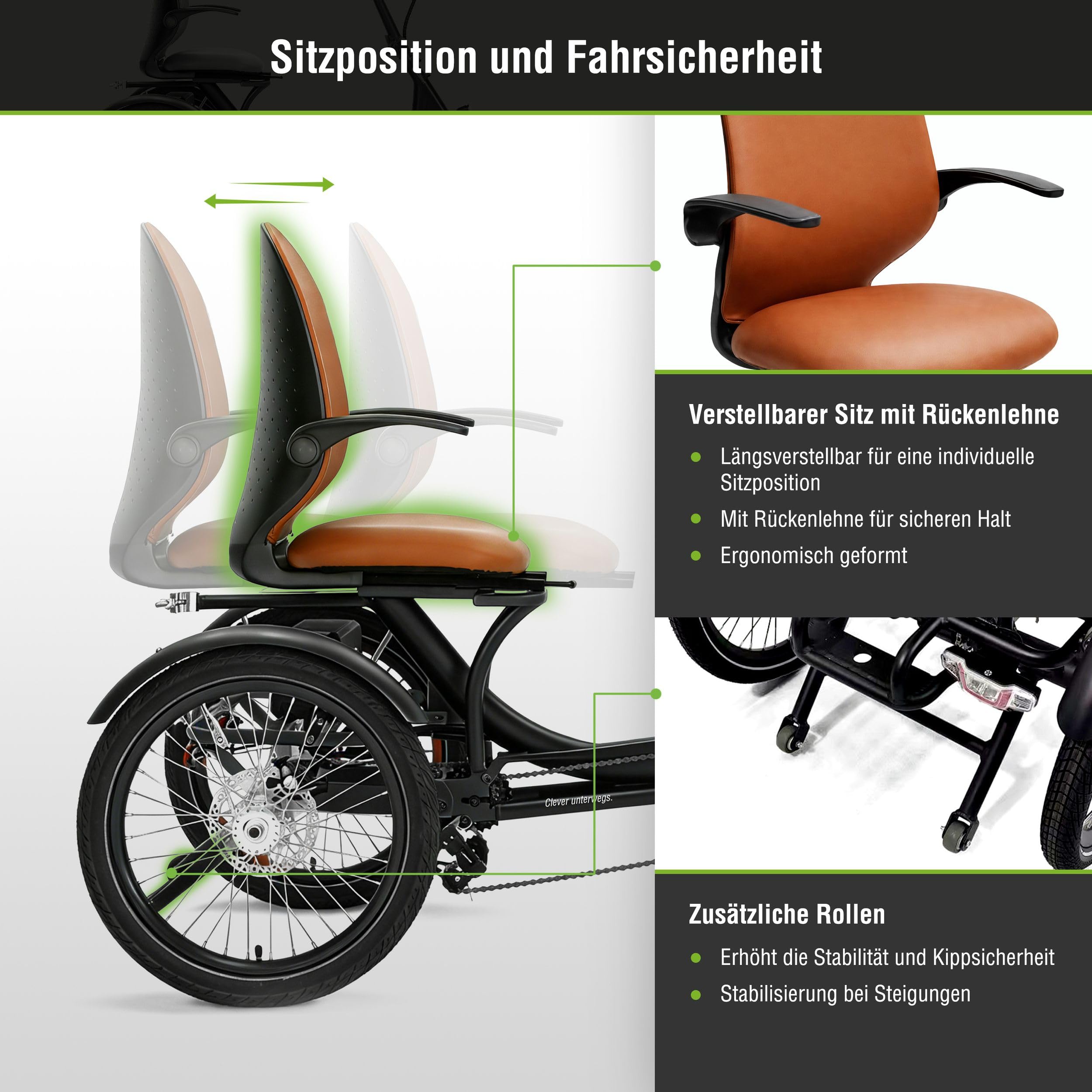 T6 Comfort Triciclo Elettrico Pieghevole per Anziani e Adulti, 20” in Alluminio con Telaio Basso, Assistente alla Spinta 6 km/h, Luce Posteriore con Freno Integrato e Differenziale