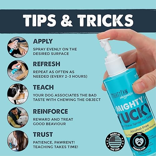 Miniatura 3 de Mighty Paw Waggables Yucky - Aerosol antimasticable para perros (fabricado en los Estados Unidos), rociador de manzana amarga para mascotas para