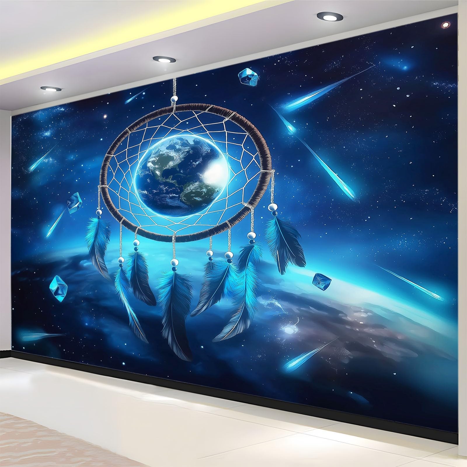 350 x 256 cm, fototapeta z włókniny, na wymiar, ziemia, pióra, niebieska, fotorealistyczny, druk HD, tapeta na fizelinie, tapeta z motywem, dekoracja ścienna, tapeta ścienna, dekoracja ścienna, tapeta