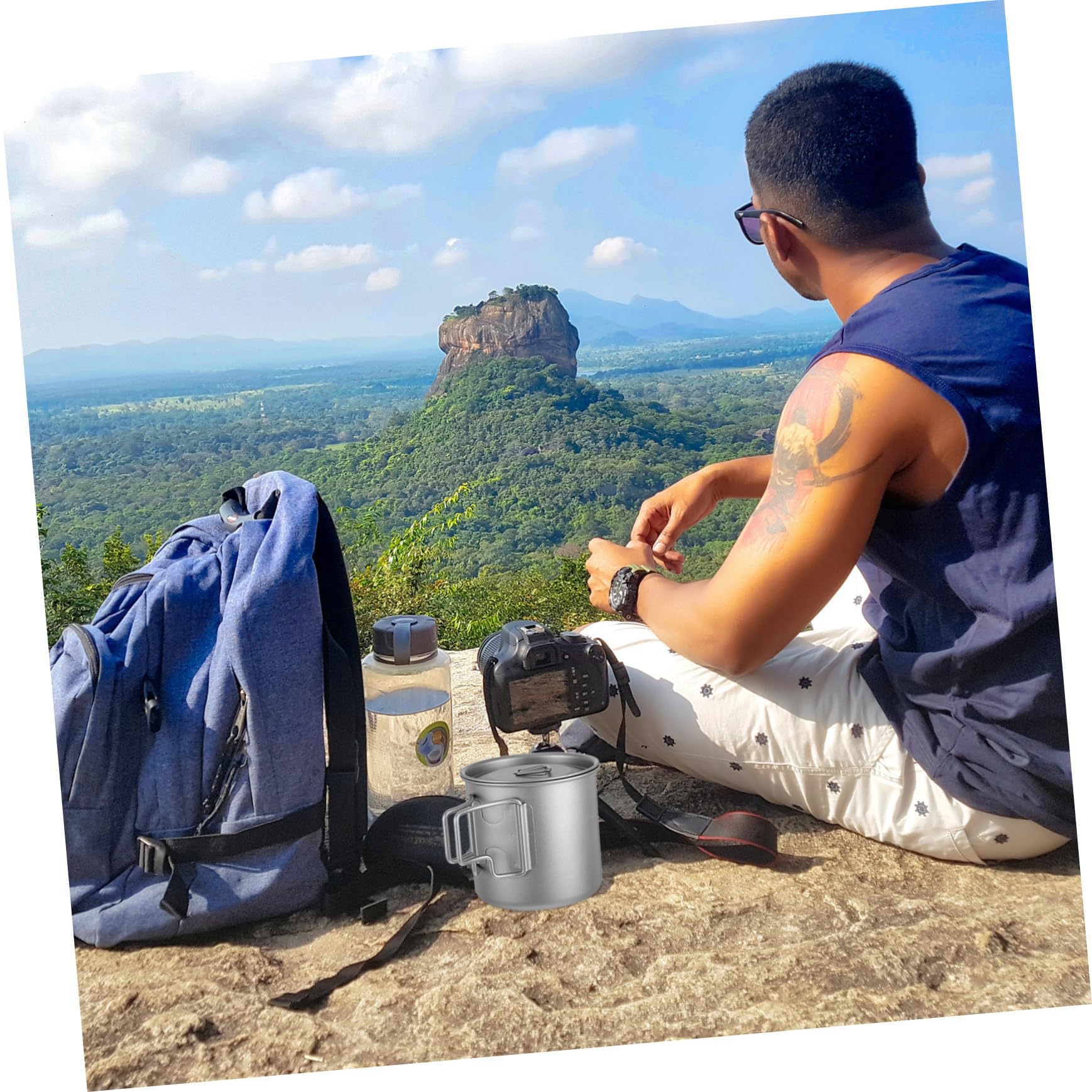 Taza De Té De Titanio Portátil Térmica Con Tapa y Asa Plegable Para Camping Senderismo y Picnics