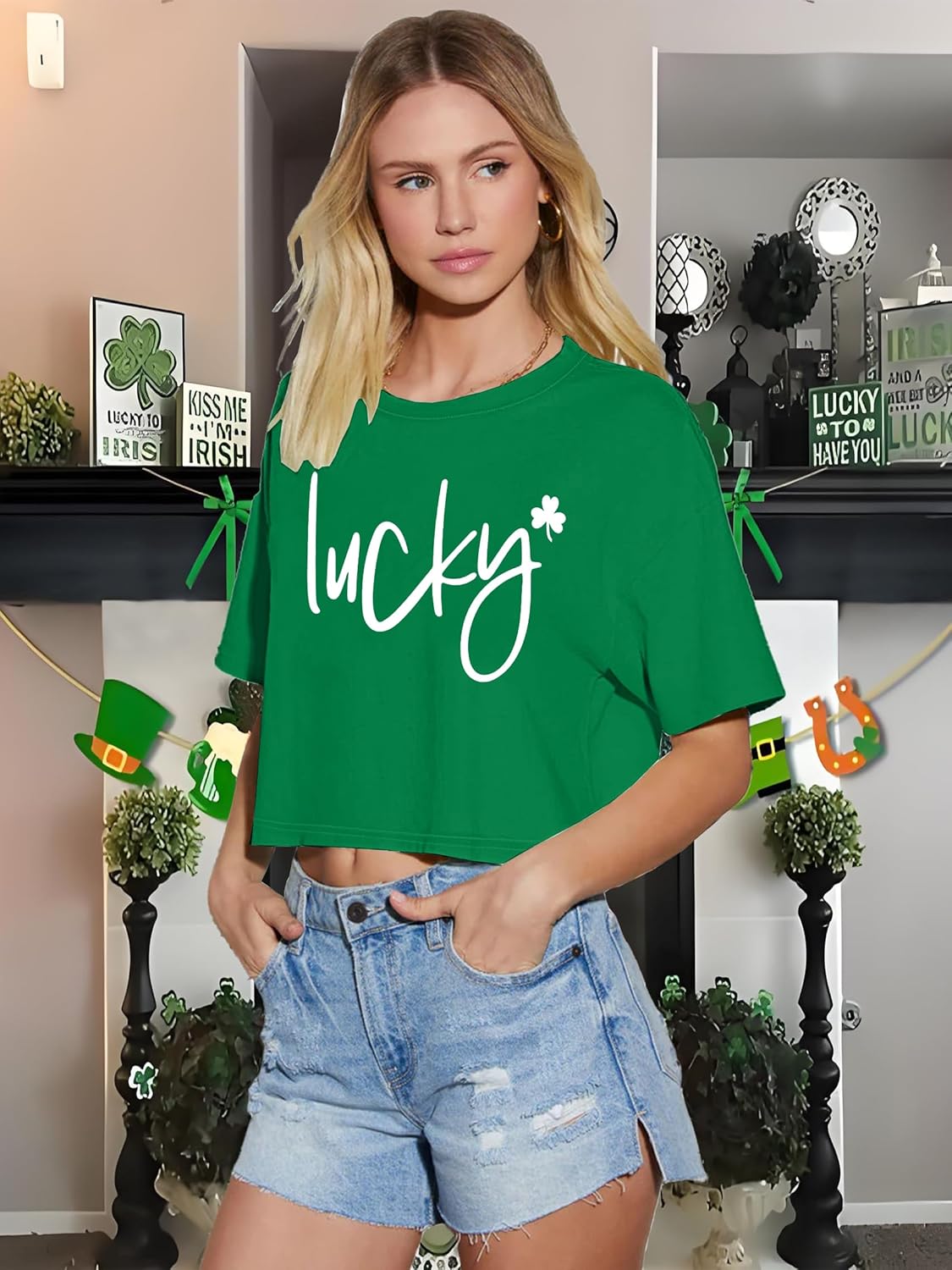 St Patricks Day Shirt Women Luck Shamrock Shirts Cute Saint Patricks Day Crop Top Irish Raglan Shirt - Image 3
