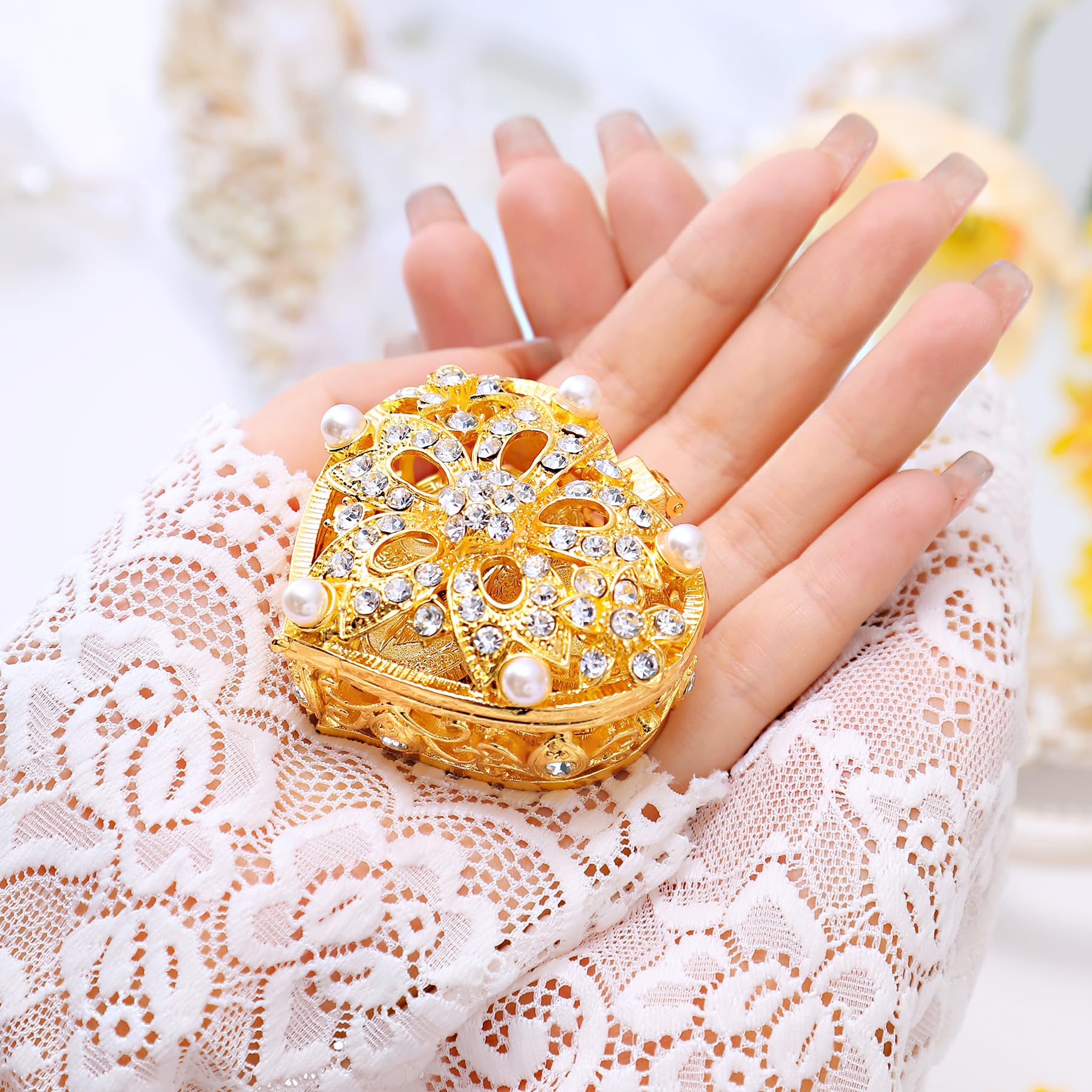 TINGKU Arras de Boda plata española boda Arras monedas en perla y corazón de cristal joyero unidad monedas conjunto (Gold)