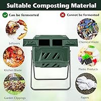 Vista 8 de Goplus Contenedor de compostaje de doble cámara para exteriores de 42 galones con 2 puertas corredizas, marco de metal resistente, compostador