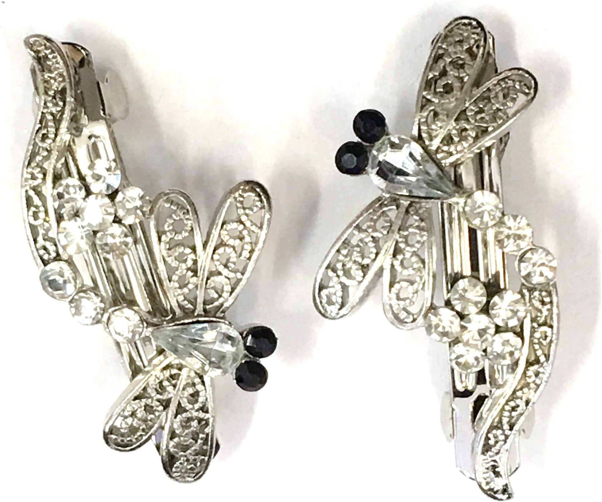2 Pieces Set Dragonfly Clear Rhinestone With Silver Color Metal Clips