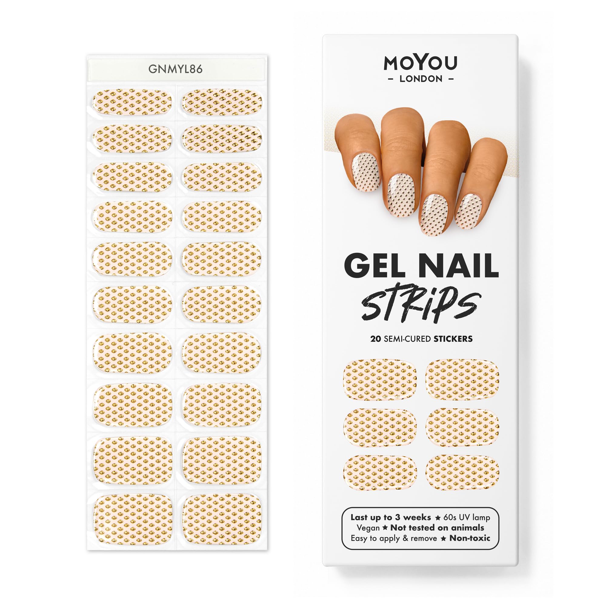 MOYOU LONDON Semi Cured Gel Nail Strips, 20 Pcs. Waterproof Gel Nail Wraps, Cures in Sunlight or UV/LED Lamp
