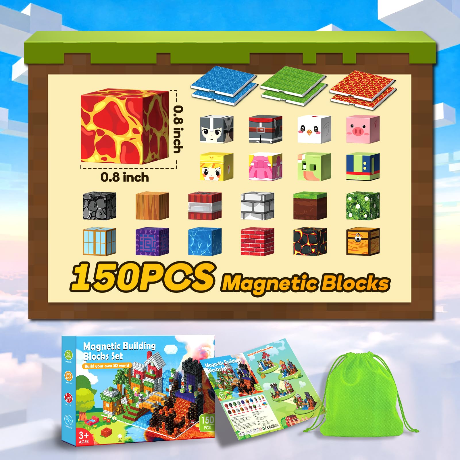 Wootoyz Magnetische Bausteine Blöcke 150 Stück, Spielzeug ab 3 4 5 6 Jahre Jungen Mädchen Magnetbausteine Kinder Geschenk Junge 3-6 Jahre Kreatives STEM Magnetspiel Montessori Lernspielzeug