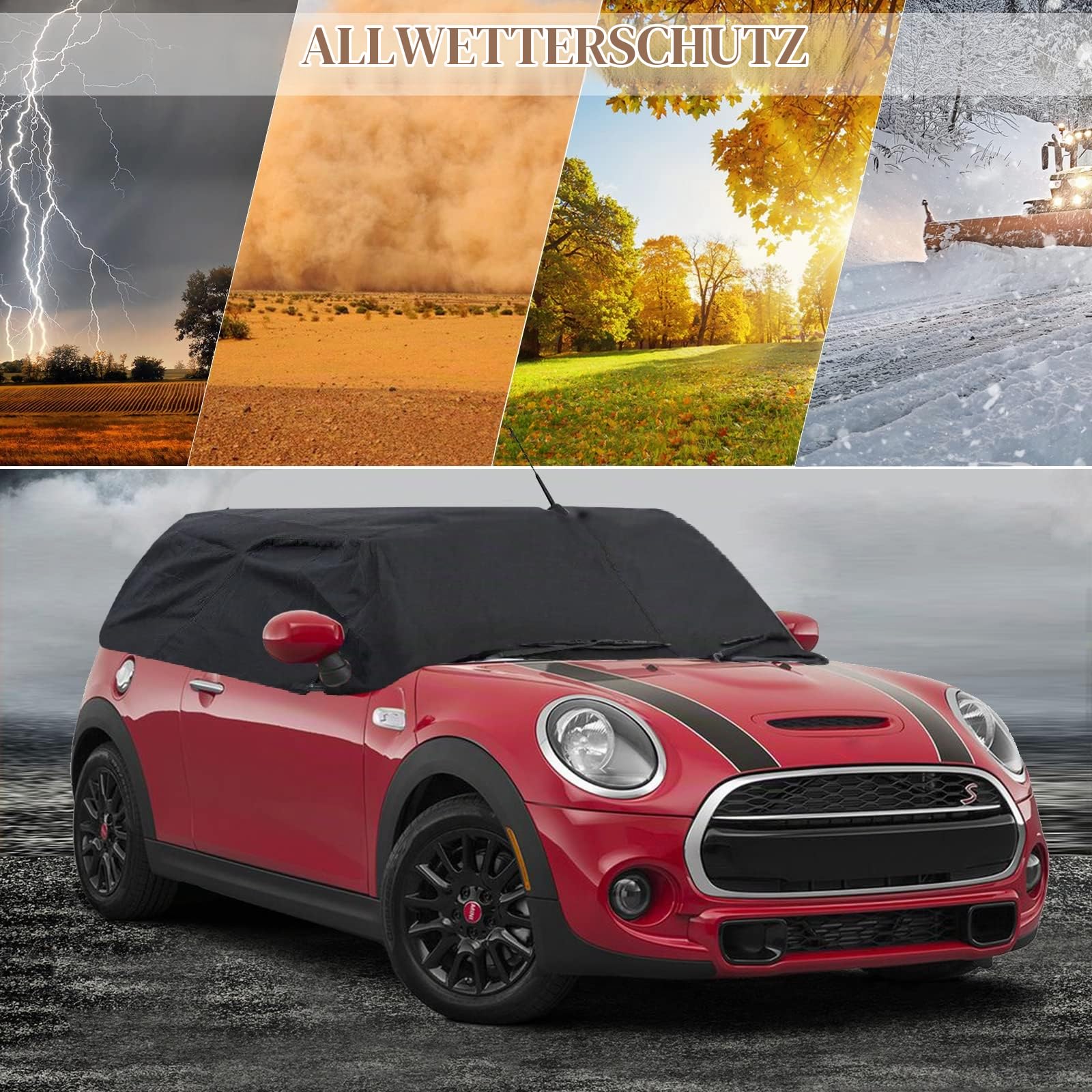 Autoabdeckung für Mini Cabrio R52/57 F57/Cooper 3-Türer, 600D Halbgarage | Softtop-Dachschutz-Autoabdeckung Wasserdicht, Garage mit Riemen, UV-beständig für jedes Wetter, Regen-Sonnen-Staubschutz