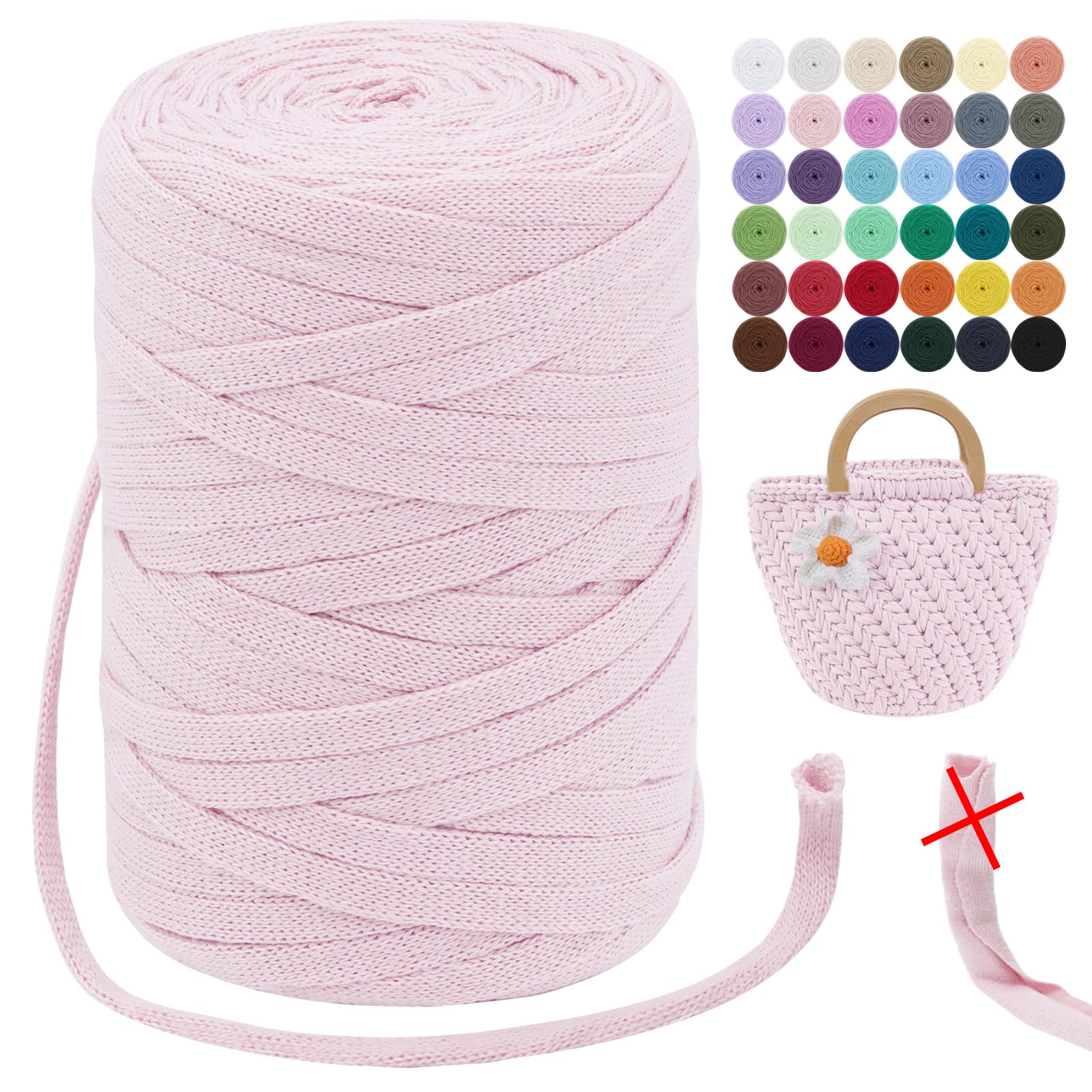LEREATI T Shirt Yarn for Crocheting 250g/100m Beginner Crochet Yarn 7mm T-Shirt Yarn Polyester Ribbon Yarn for Knitting & Crocheting