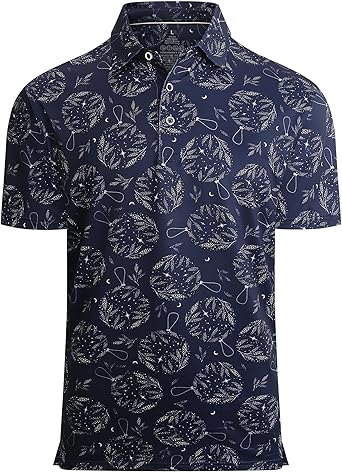 Alex Vando Mens Hawaiian Golf Shirt Moisture Wicking Digital Print Golf Shirts for Men