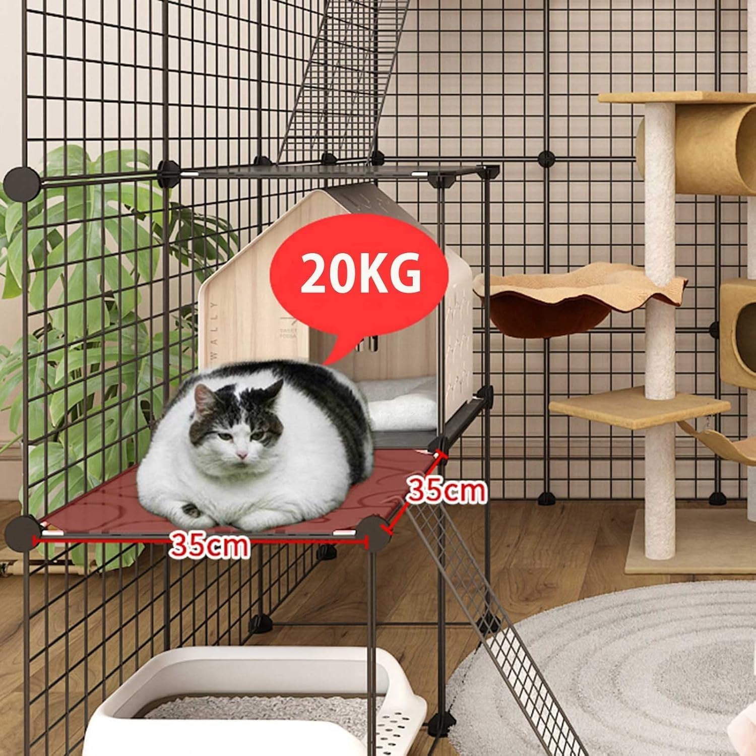 Dwupoziomowa obudowa dla zwierząt – składana i hamak(Bianco,B(A+cat nest+hammock))