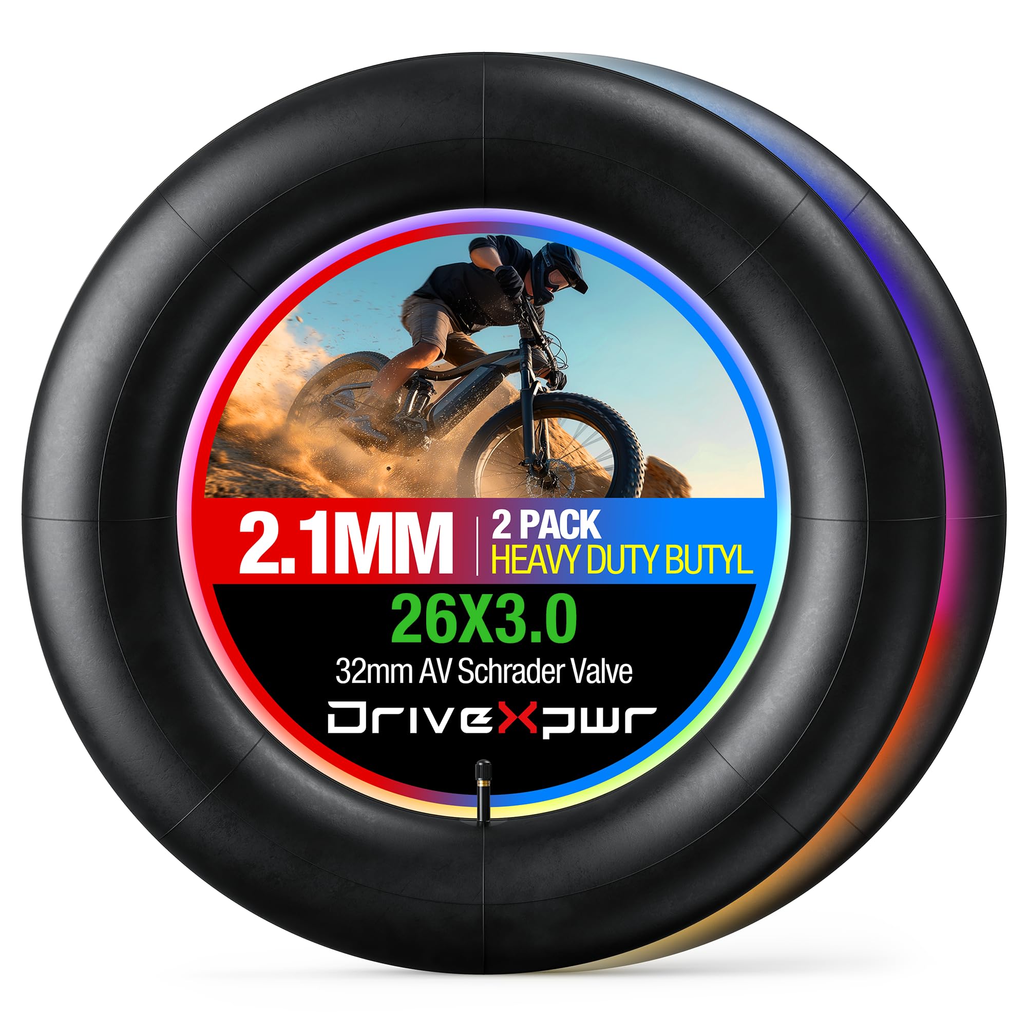 Dętka z zaworem 32 mm AV Schrader - idealna do rowerów górskich i rowerów elektrycznych, opony o grubości 2 mm, 2 szt