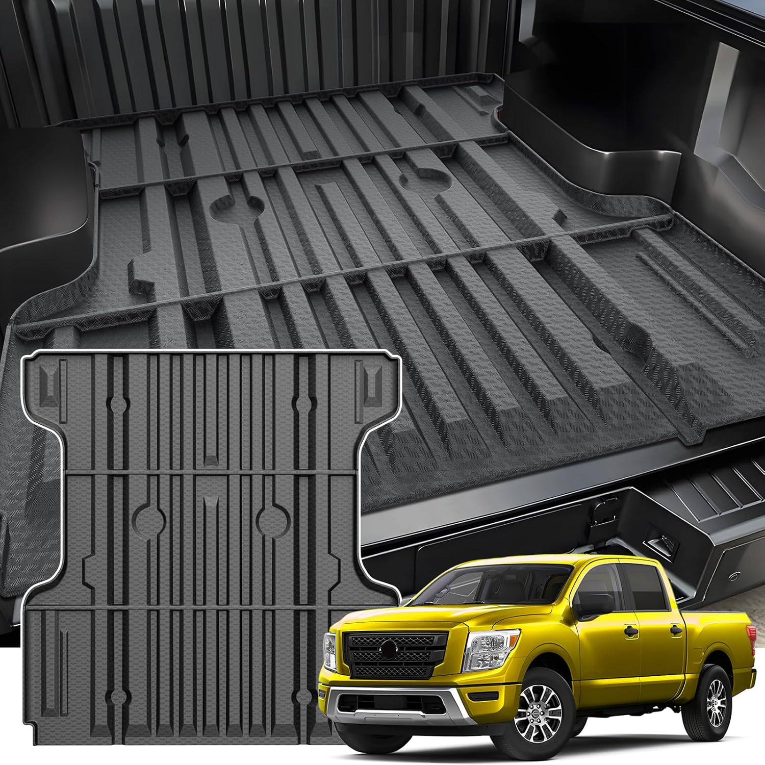 KUST Truck Bed Mat for 2017-2024 Nissan Titan & 2016-2024 Titan XD, 5.6FT Bed Liner All Weather Protection TPE Rubber Truck Mat for Titan Accessories High Edge