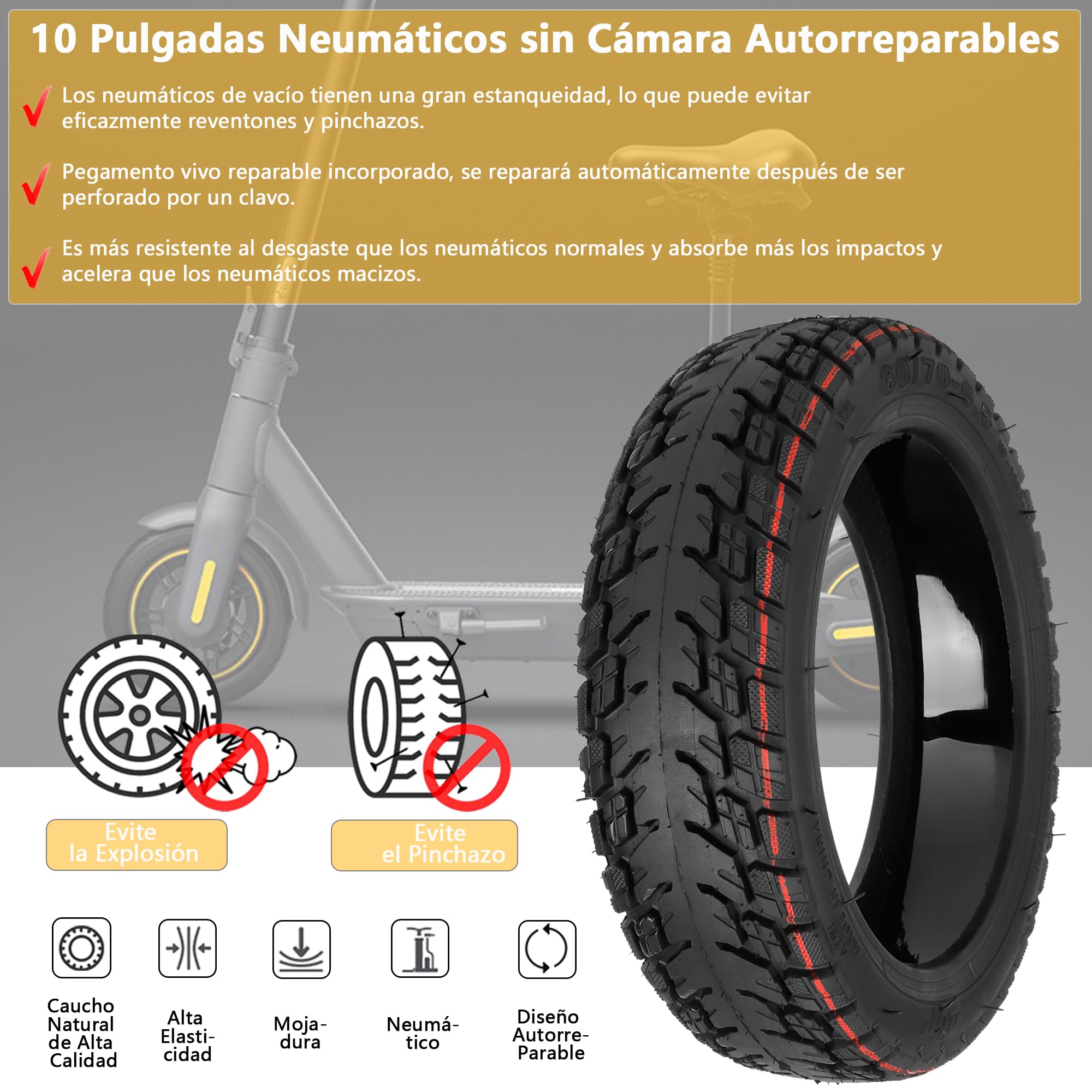 Neumáticos sin cámara 60/70-6,5 para Xiaomi 5/5 Pro/5 Max, para Ninebot MAX G30D 2/F2 Pro D/E3 Pro D Scooter eléctrico, neumáticos de vacío, resistentes al desgaste, ruedas de repuesto