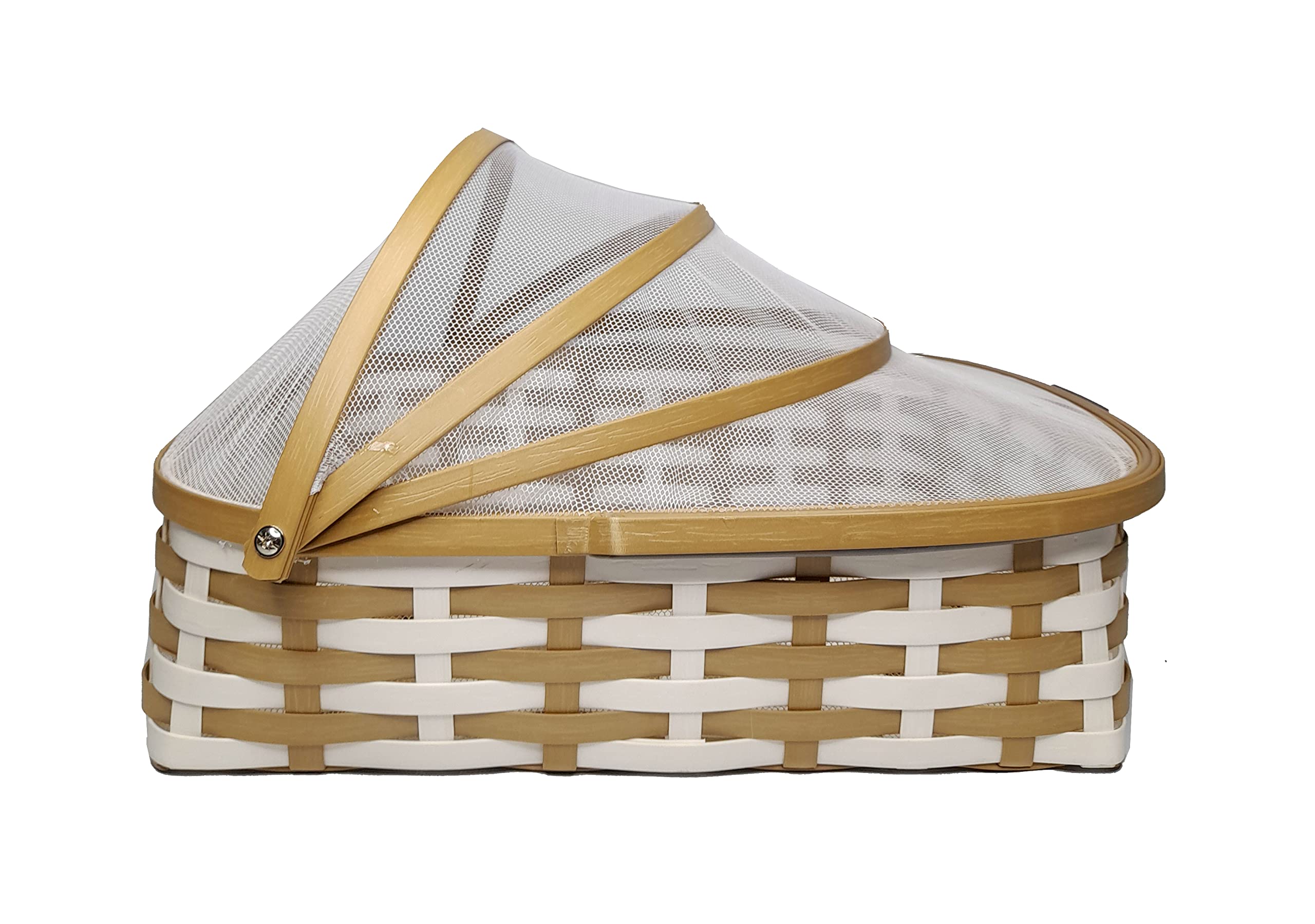 SaFFron Decor Travel-Friendly Pvc Fruit Mesh Basket With Net Cover|Easy To Open|Best For Picnic|Protects From Dust, Mosquitoes, Flies- 35.5X23X30.5 Cm (Large, Beige-White, Rectangular)