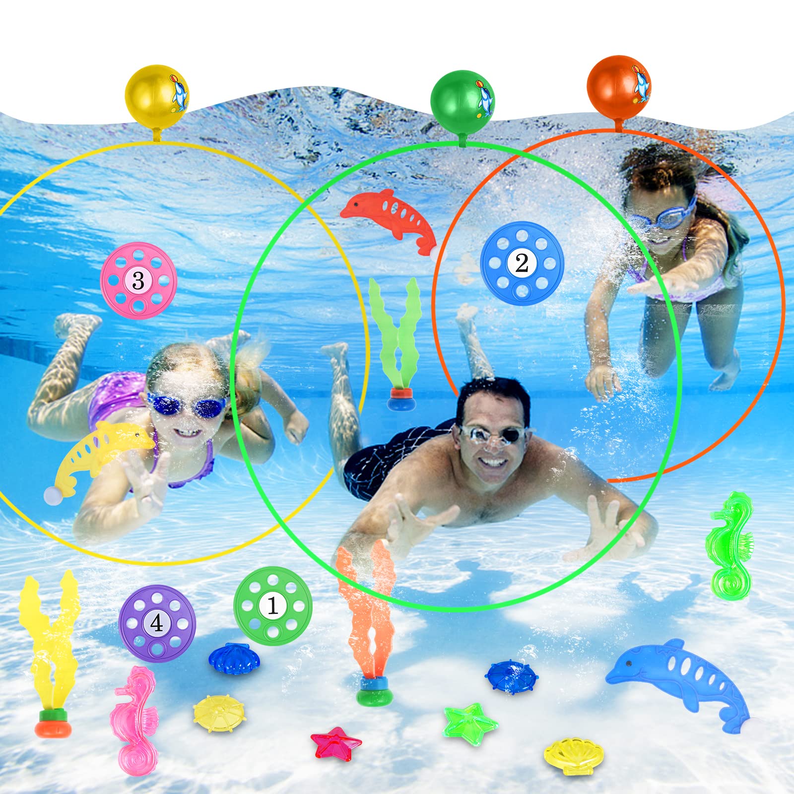 Set De 3 Aros De Natación Submarina De PVC De 75 Cm | Juguetes Flotantes Para Piscina Y Buceo Para Niños