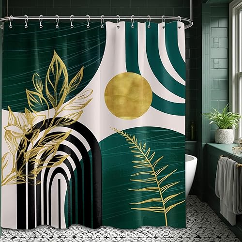 Miniatura 56 de Cortina de ducha moderna de mediados de siglo en blanco y negro, cortinas de ducha para hombre, juego de decoración de baño para hombres, patrón