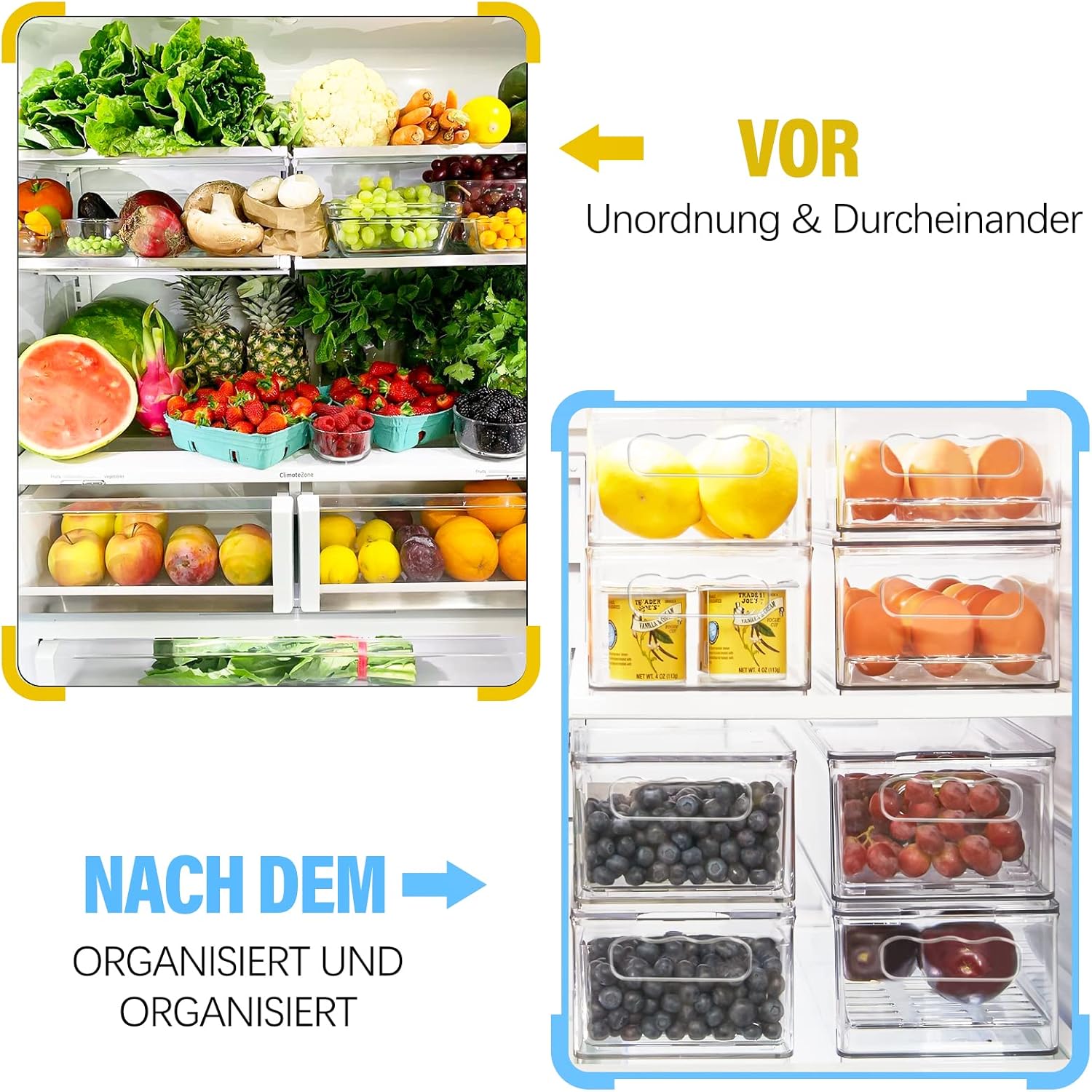 Fridge Organiser Set - 9 Pack (3 Sizes) Fridge Organiser, Kitchen Organiser for Pantry, Freezer, Cupboard, Drawer, Office - BPA Free