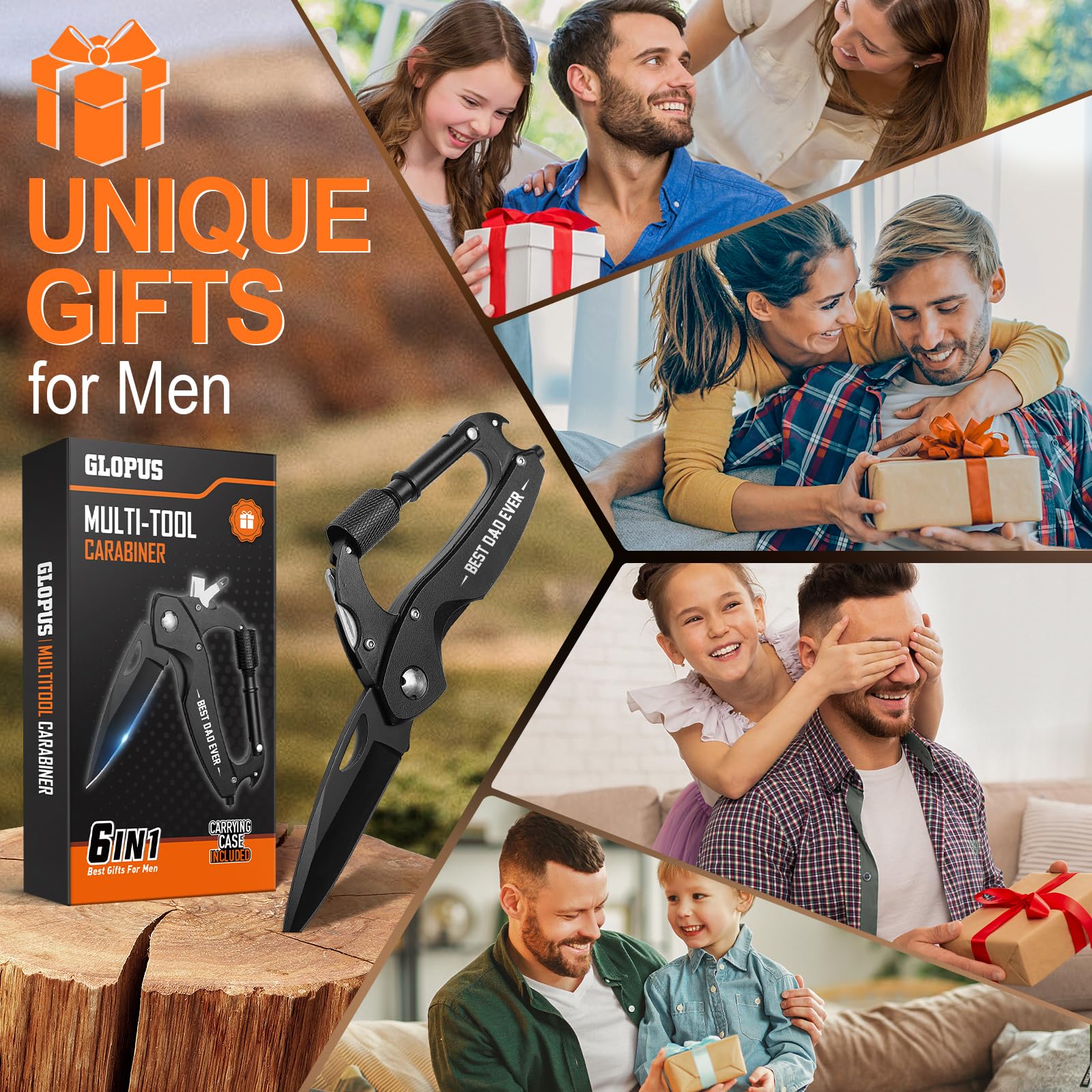 Fathers Day Dad Gifts from Daughter Son, Multitool Carabiner With 