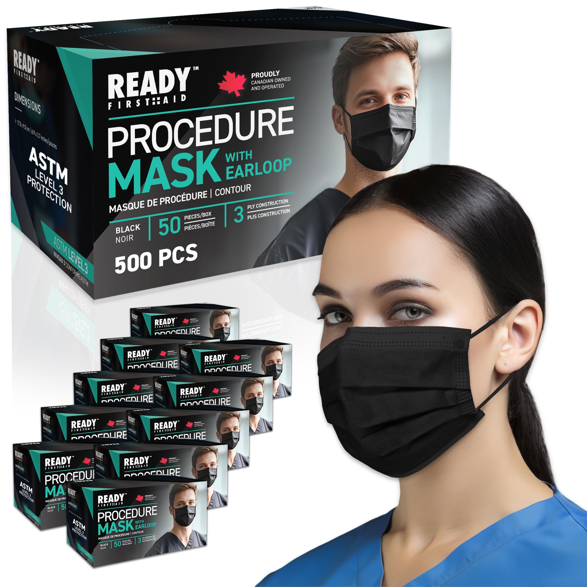 Ready First Aid Face Masks- Black Procedure Masks - Medical Masks