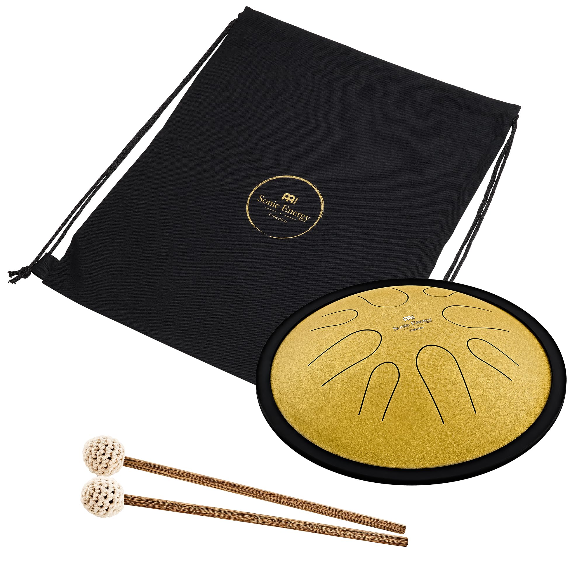 Sonic Energy Compact Steel Tongue Drum, D-Moll, Gold (CSTD3G) | 8 Töne, 432 Hz, Durchmesser 10 Zoll, 28,8 x 28,8 x 12 cm, Gold, Inkl. Beutel und 2 Schlägel, Edelstahl