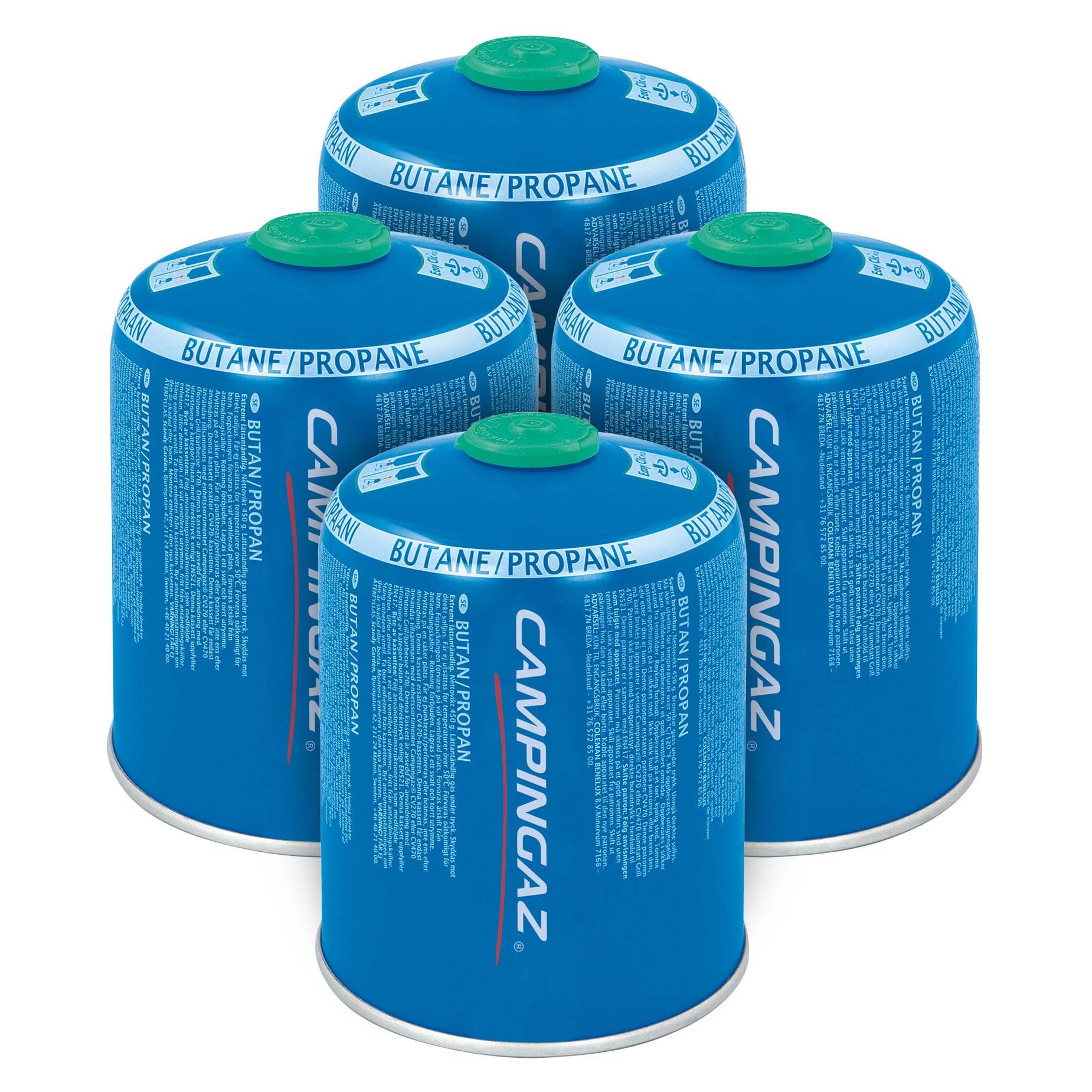 Campingaz CV 470 Plus Cartridge Gas | 4 Cartouches de Gaz 450 g de Propane-Butane pour Réchaud de Camping | 710 g, Bleu, Lot de 4