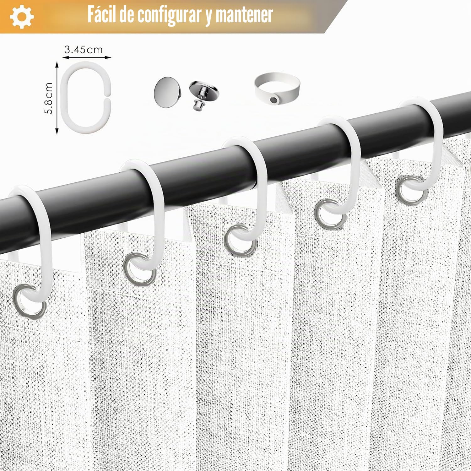 Cortina de Ducha de Tela Plegable Impermeable Personalizada divisores de ambientes, dormitorios y baños.- W180xH200cm-White