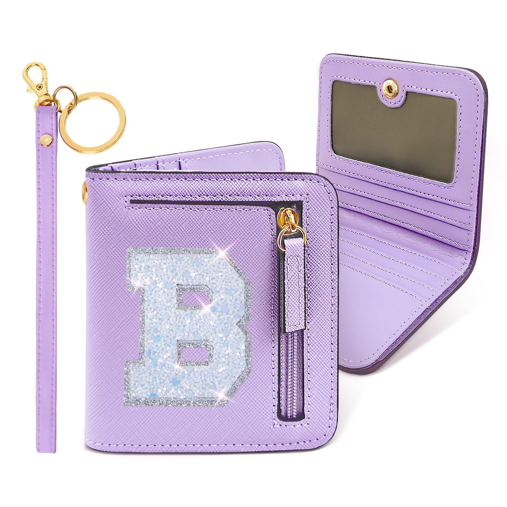 COSHAYSOO Initial RFID Wallet Small Personalized Mothers Nurse Teacher Coach Appreciation Day Gifts Easter Presents Bifold Compact Change Purse with Letter Zipper Card Slot Purple B