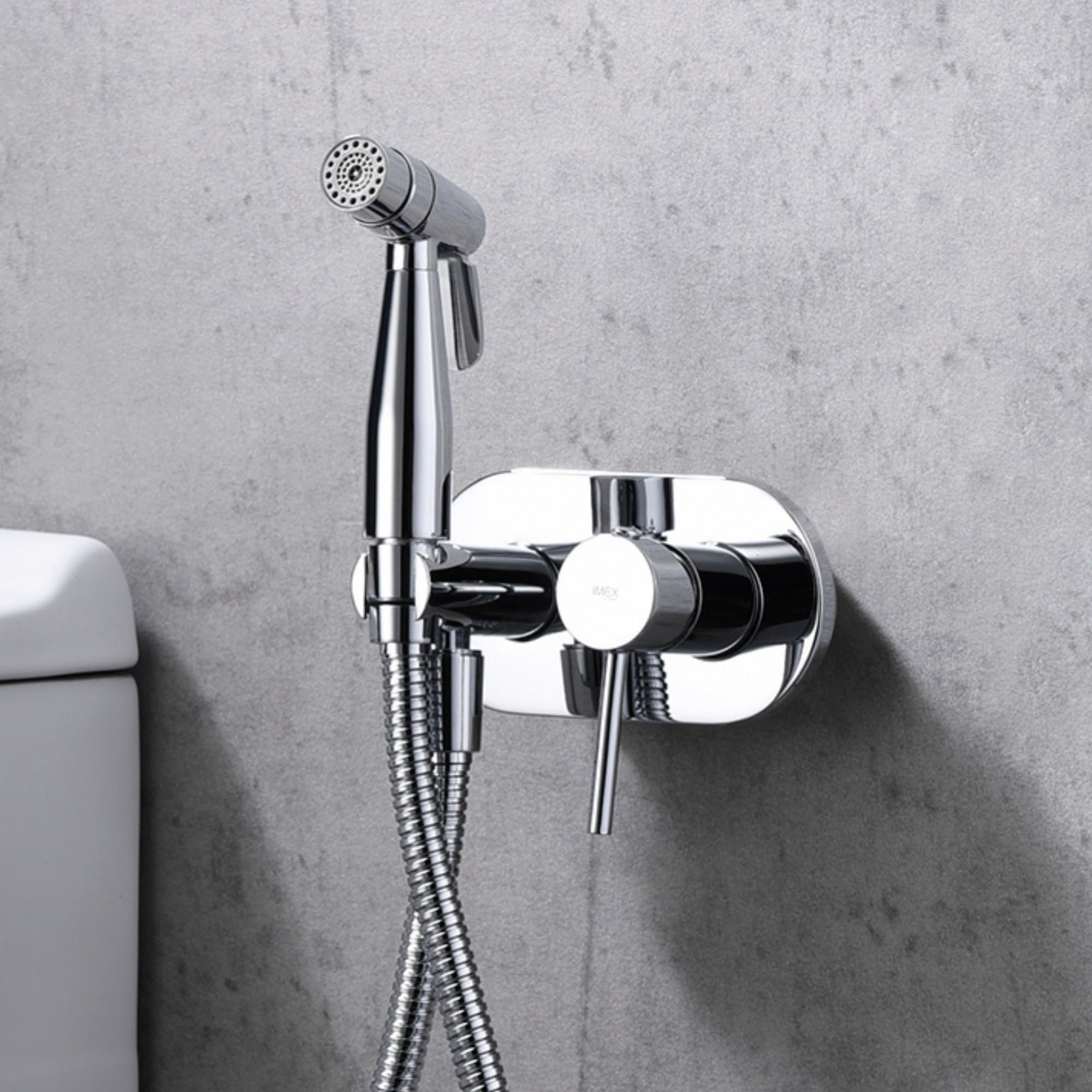 IMEX - Ducha Bidet Agua Fría Color Cromado | Grifo Bidet Empotrado para WC Cromada | Ducha Higiénica Monomando para Inodoro | Grifería Sustituto de Bidé | Serie Maui