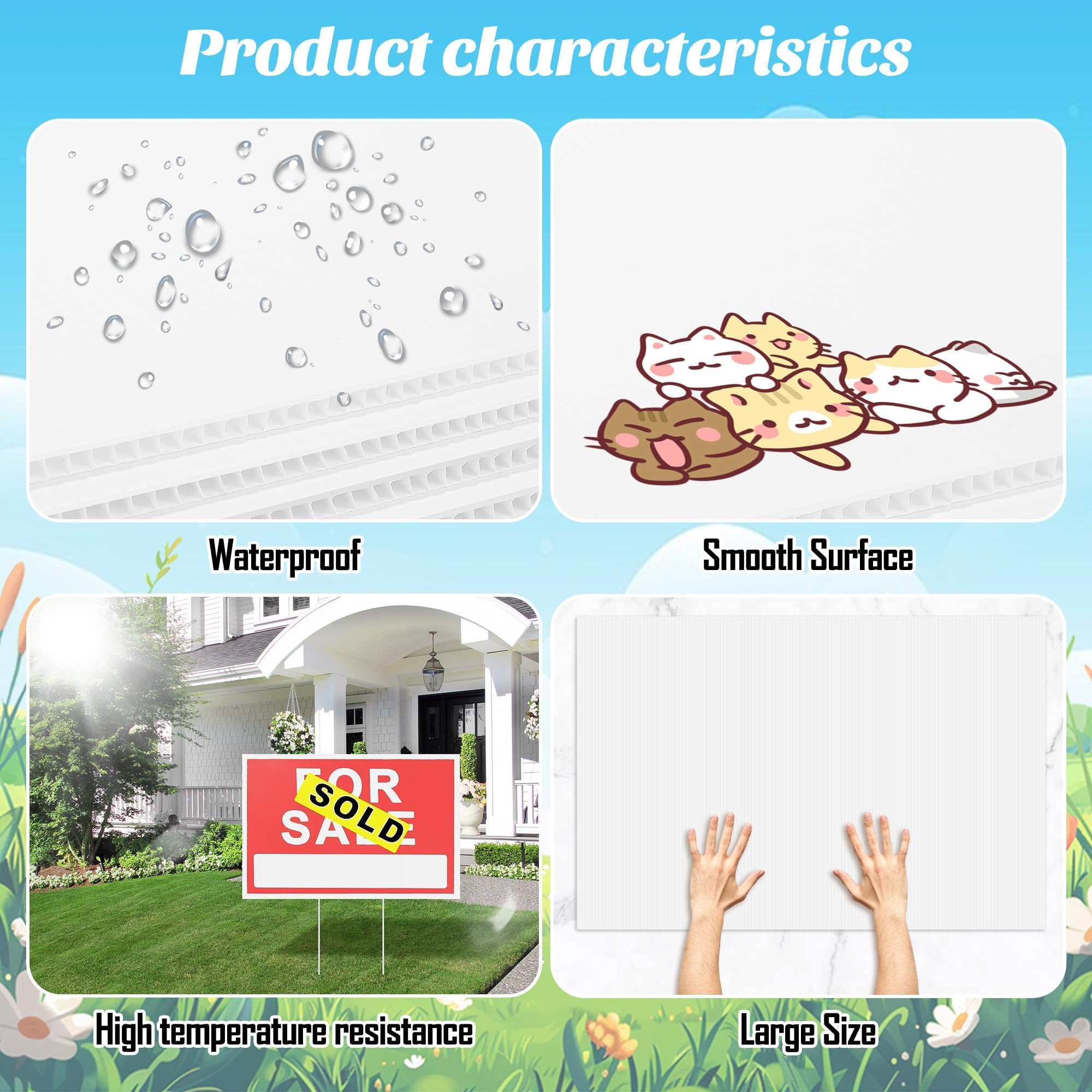 Paquete de 12 letreros de plástico corrugado de 24 x 36 pulgadas en blanco de doble cara para patio, letreros gruesos e impermeables para césped, para interiores y exteriores, garaje, venta