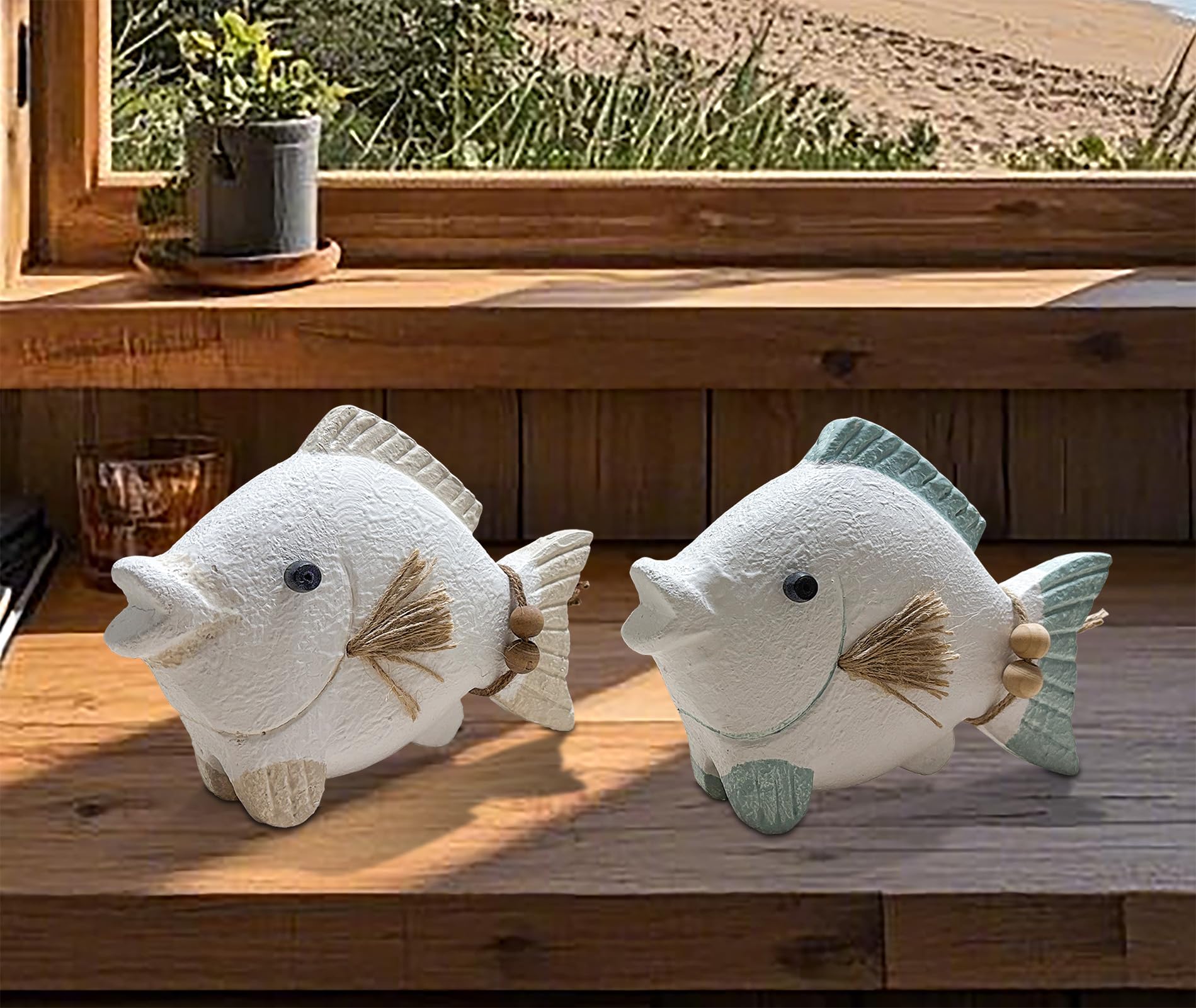 SAILINGSTORY Wooden Fish Decor Coastal Beach Decoration for Home Lake House Decor Set of 2 Pack