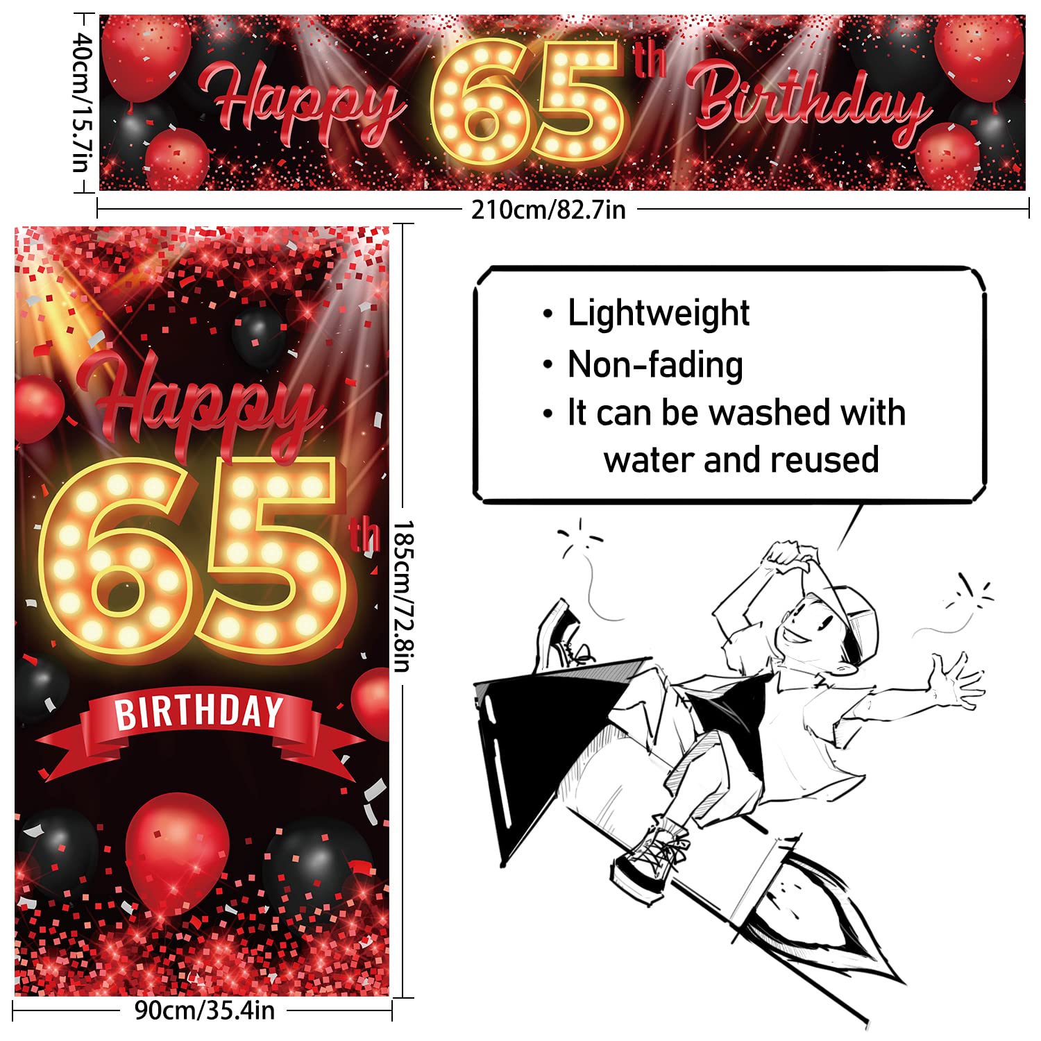 Juego de letreros para puerta de 65 cumpleaños, decoración de cumpleaños de 65 años, suministros de fiesta para mujeres y hombres, color rojo