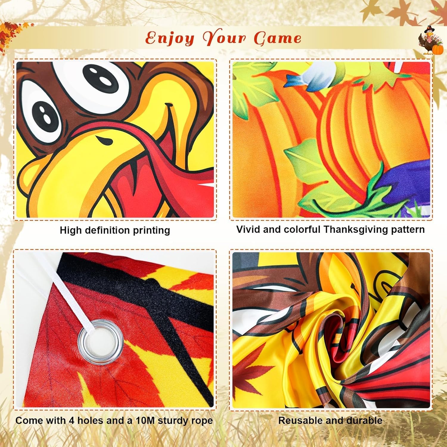 Upgraded, Thanksgiving Games, Fall Festival Games, for Kids Teen, Funny Turkey Toss Game, with 4 Bean Bags, Classic Design, Premium Banner, Accessories, Storage Bag, Friendsgiving Party Decorations