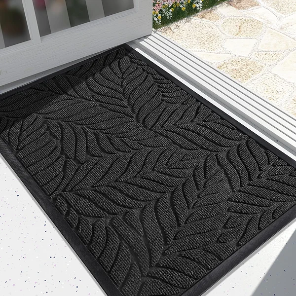 Yimobra Front Door Mat Outdoor Indoor, 29.5x17 All-Season Waterproof Door Mat Outside Entrance, All-Weather Non-Slip Outside Doormat for Garage Patio Entryway, Black