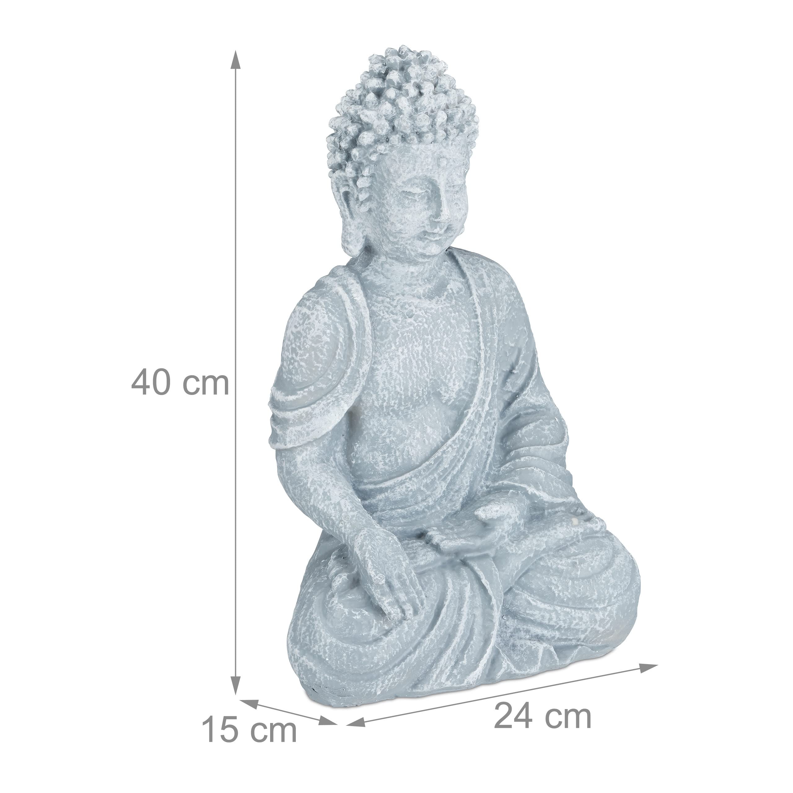Relaxdays Statua Zen del Buddha Seduto XL, 40 cm, Feng Shui, per Esterni, da Giardino, Decorativa, Grigio Chiaro