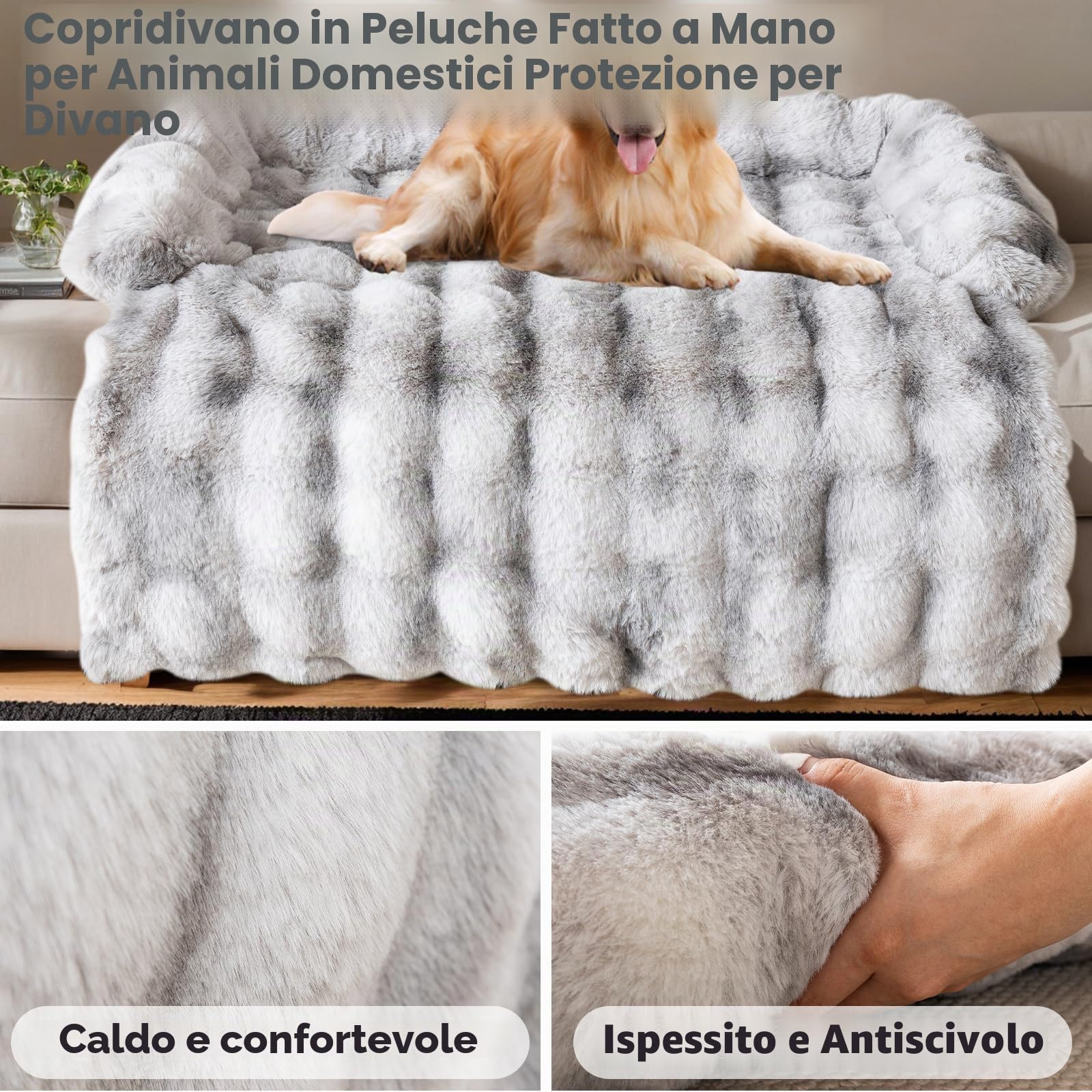 OKYUK Cuccia per cani, super comoda, per divano, lavabile a mano, antiscivolo, adatta per cani (grigio Shaggy, lunghezza 75 x larghezza 75 x altezza 13 cm)