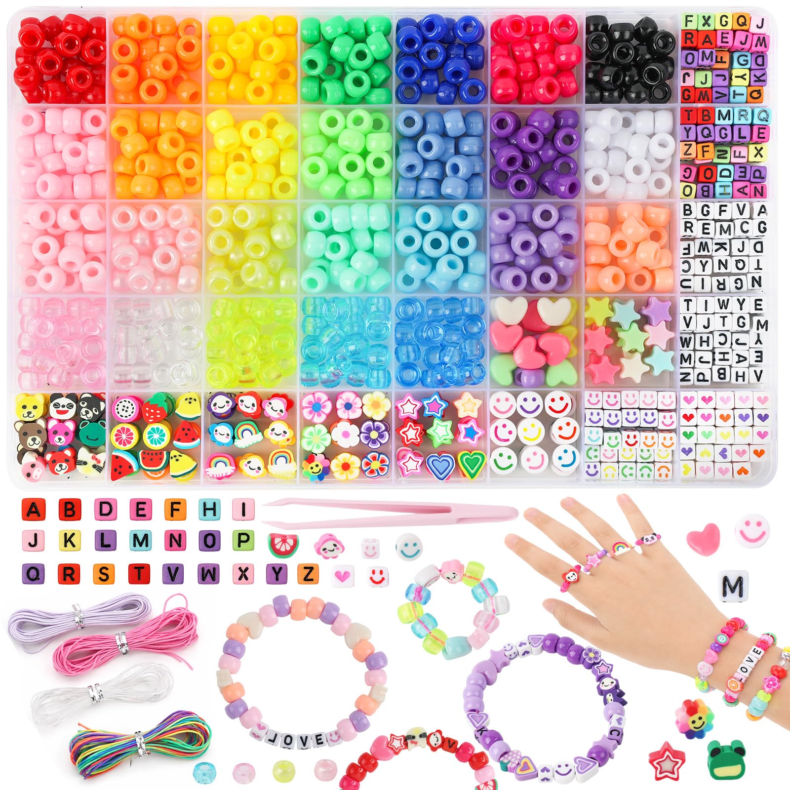 1000PCS Pony Beads for Bracelet Making Kit, 26 Colourful Beads Letter Clay Bead, DIY Arts Craft Kits Kids Jewellery Making Kit Friendship Bracelet Kits Christmas Advent Birthday Gift Girls Ages 6-12