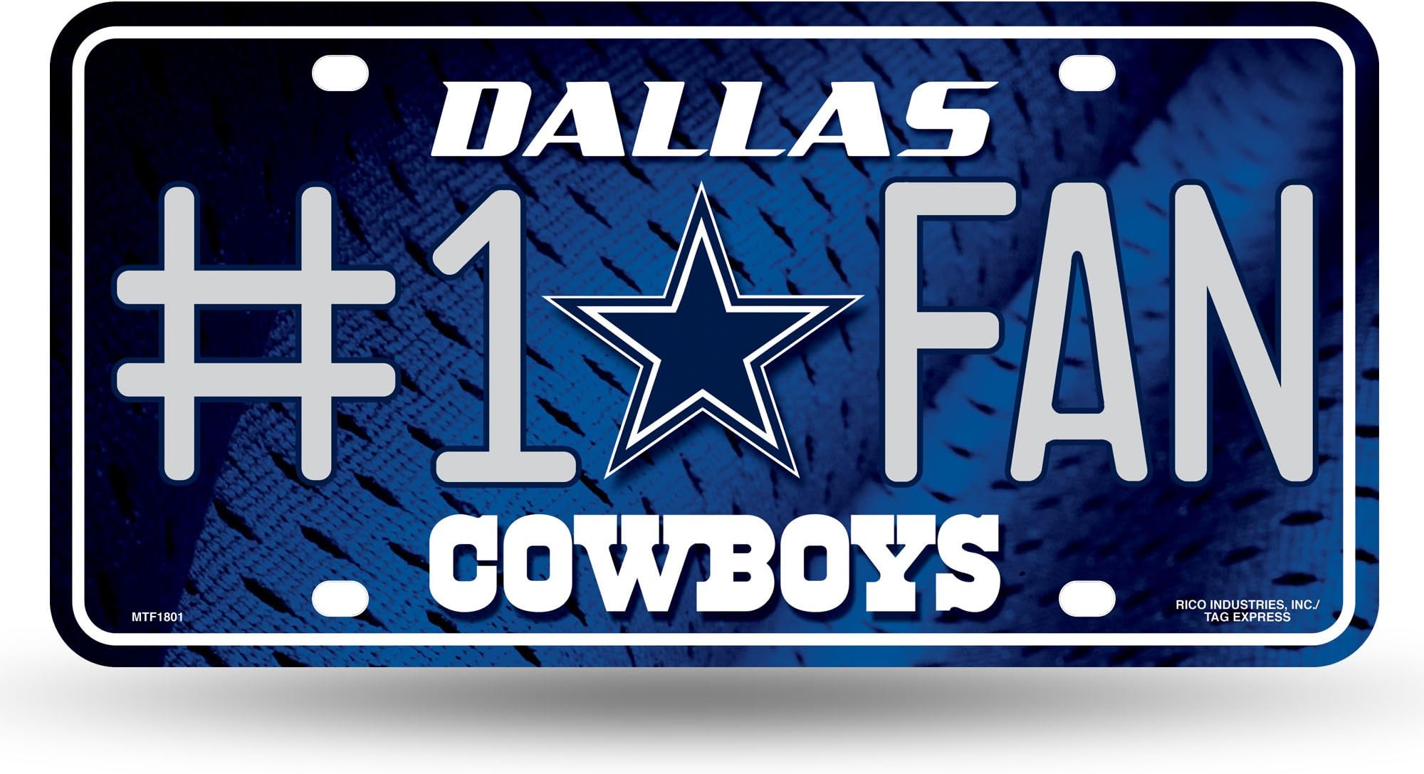 NFL Rico Industries #1 Fan Metal License Plate Tag, Dallas Cowboys