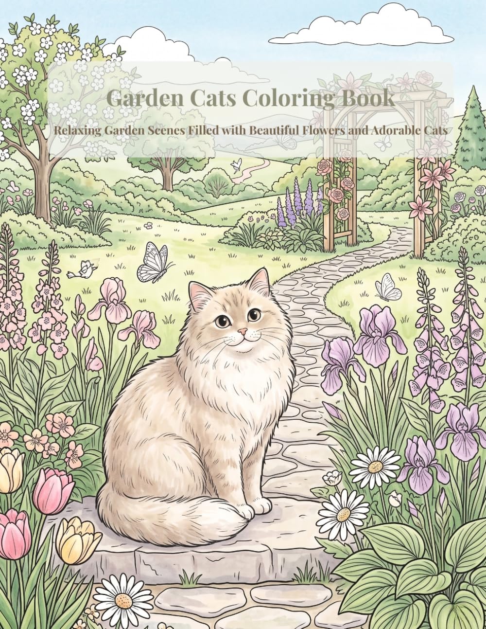 Garden Cats Coloring Book: Relaxing Garden Scenes Filled with Beautiful Flowers and Adorable Cats