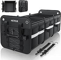 HOTOR Collapsible Trunk Organizer for SUV Truck Van - Large Capacity Storage Box with Reflective Strips & Non-Slip Base, Black 33.1x13x12"