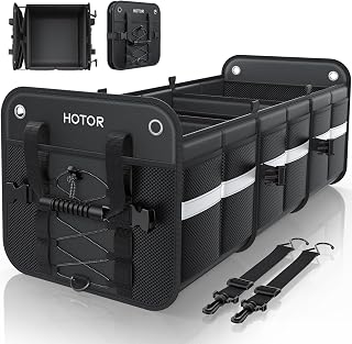 HOTOR Collapsible Trunk Organizer for SUV Truck Van - Large Capacity Storage Box with Reflective Strips & Non-Slip Base, Black 33.1x13x12"