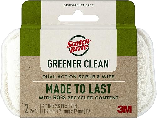 Scotch-Brite Greener Clean - Exfoliante y toallita de doble acción, para lavar platos y limpiar la cocina, limpiador de platos para lavar platos,