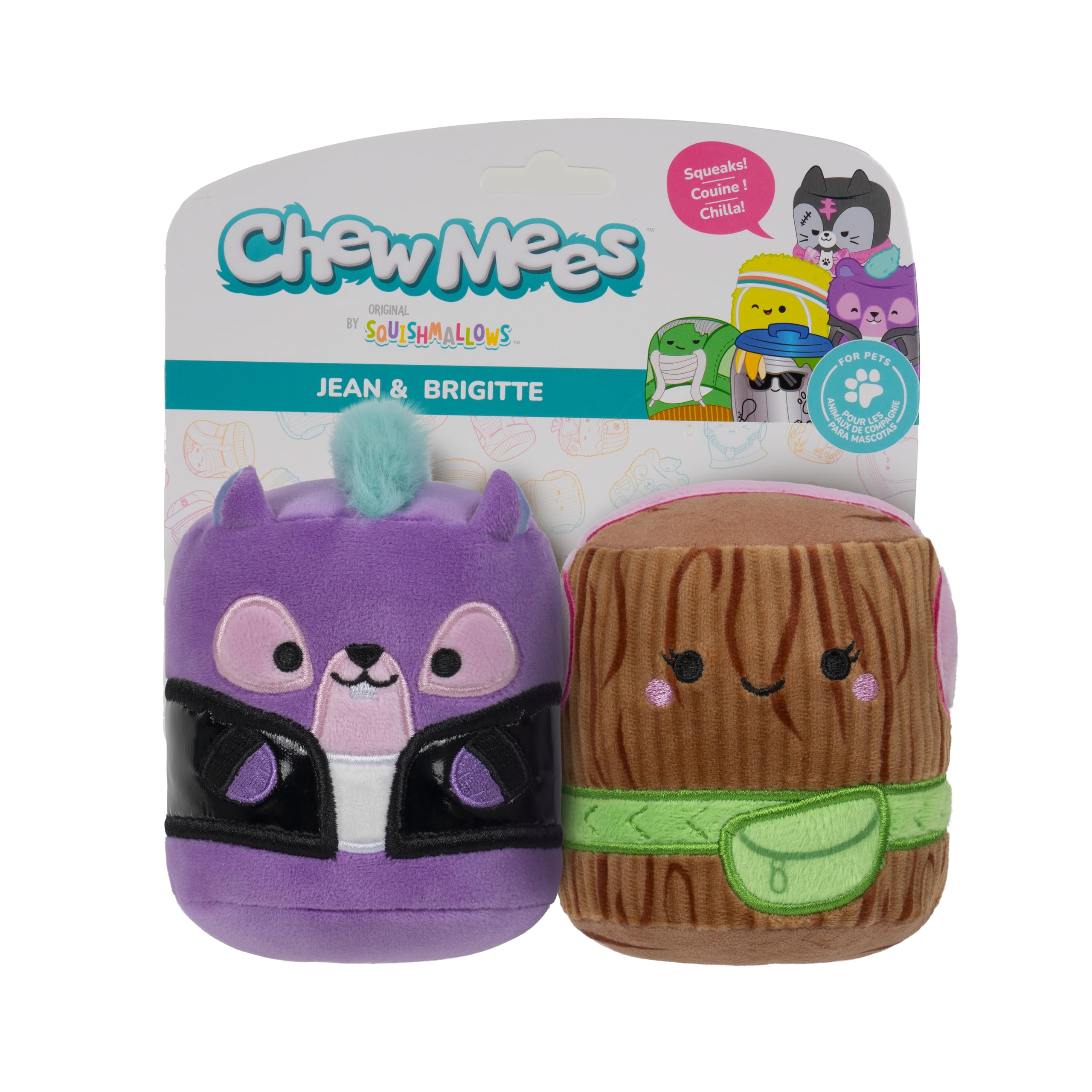 Squishmallows Chewmees 3.5-Inch Jean Squirrel + Brigitte Stick Pet Toys - Chew Mees by Original Pet Toy 2 pieces - Image 2