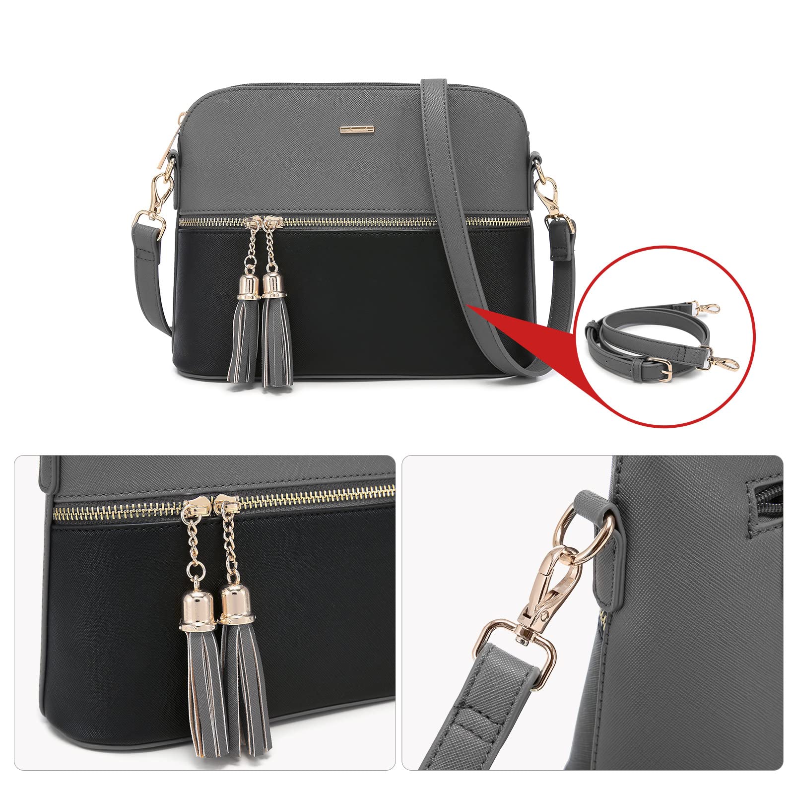 LOVEVOOK Handbags for Women Shoulder Bags Tote Satchel Hobo 3pcs Purse Set: Grey/Black
