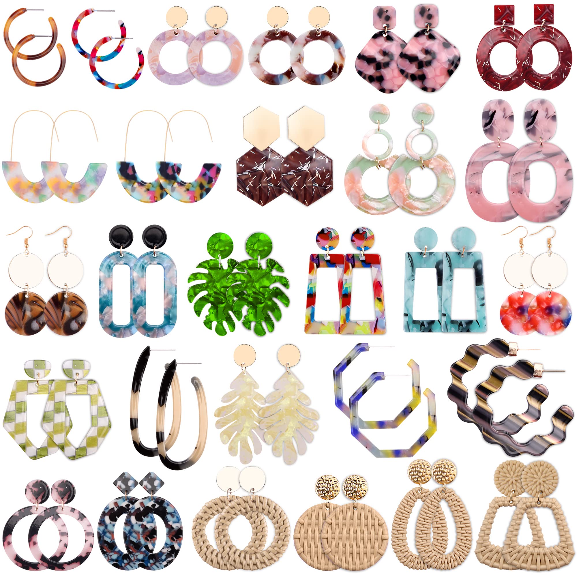 Duufin 28 Pairs Acrylic Earrings for Women Trendy Set Mottled Resin Earrings Statement Earrings Fashion Drop Dangle Earrings