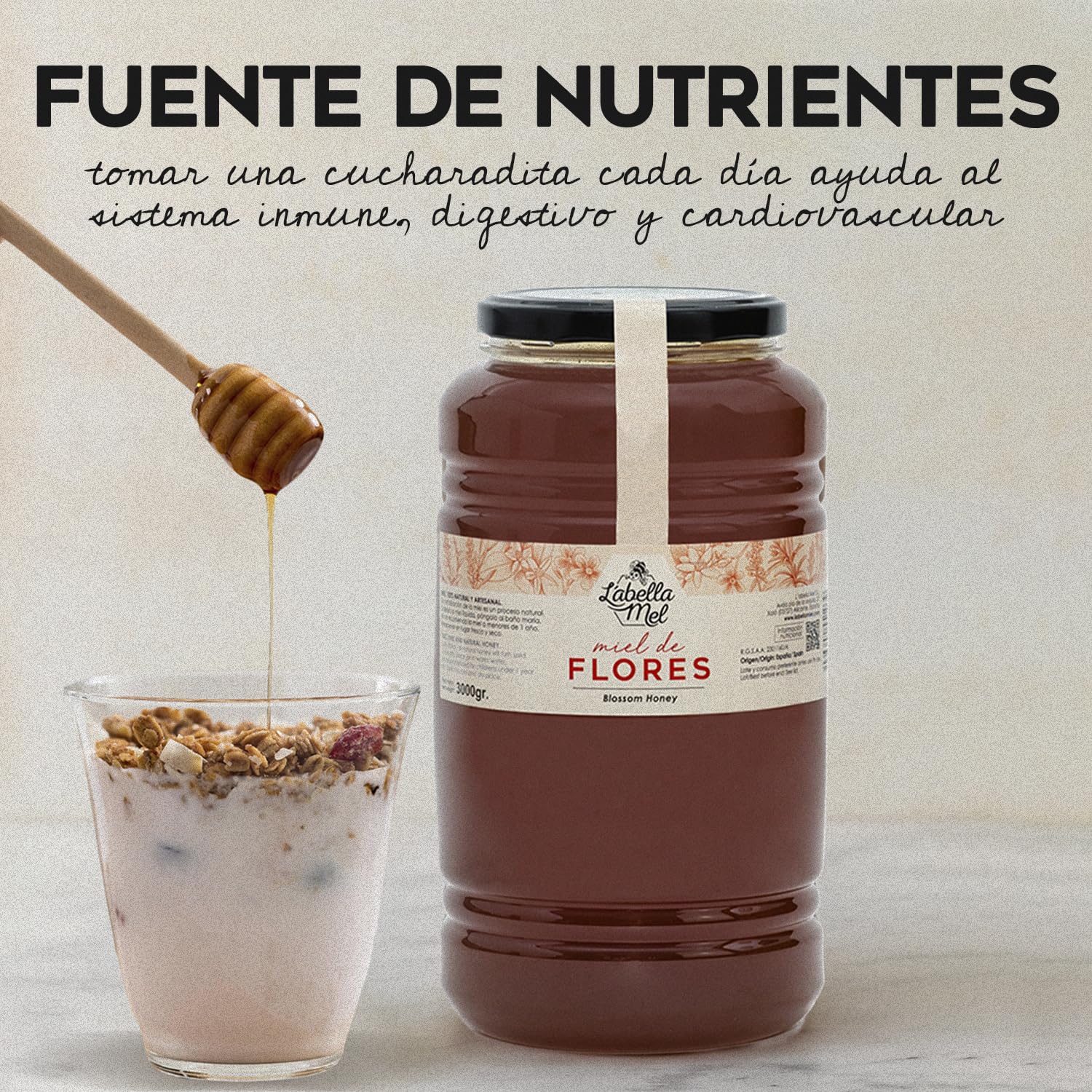 L’Abella Mel – Miel de flores 3kg – Miel natural recolectada en España