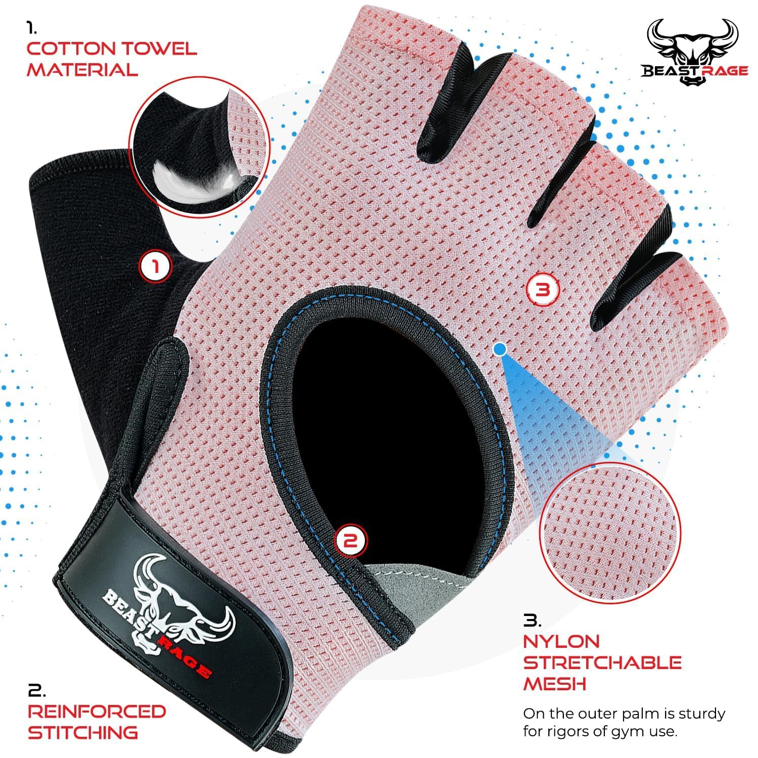 BEAST RAGE Guanti da palestra per il sollevamento pesi per uomini e donne, traspiranti, antiscivolo, con palmo imbottito in silicone, per il ciclismo, l'allenamento per la forza.