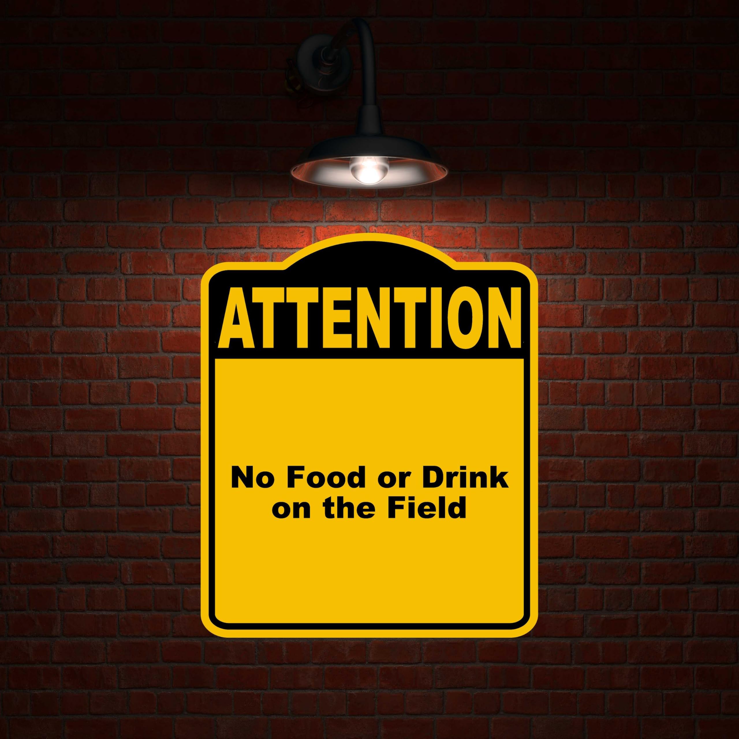 No Food or Drink on the Field Attention Yellow Black Aluminum Composite Sign 15 x 18 inches