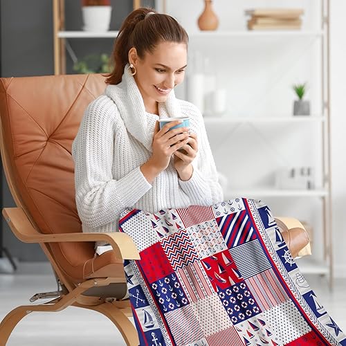 Miniatura 5 de Manta náutica de ancla  Regalos temáticos de aventura marina oceánica para adultos y niños, manta de felpa suave y cálida para niños y niñas,