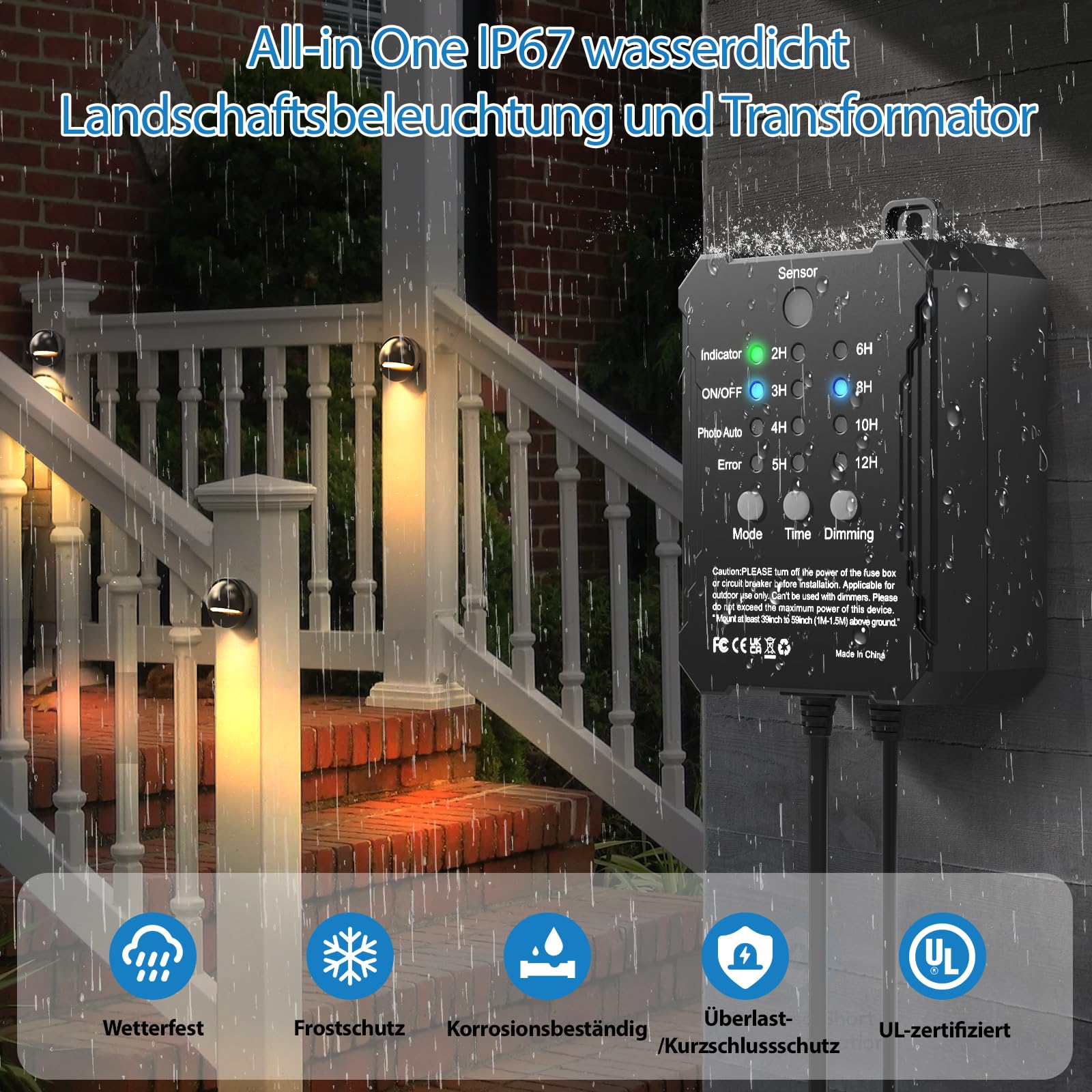 HIBOITEC 6 Stück Dimmbare Zaunbeleuchtung mit Strom, Fotozellensensor ＆ Timer Gartenbeleuchtung mit Transformator, IP67 Wasserdichte Zaunleuchten für Außen Terrasse Treppenbeleuchtung (Warmweißes)